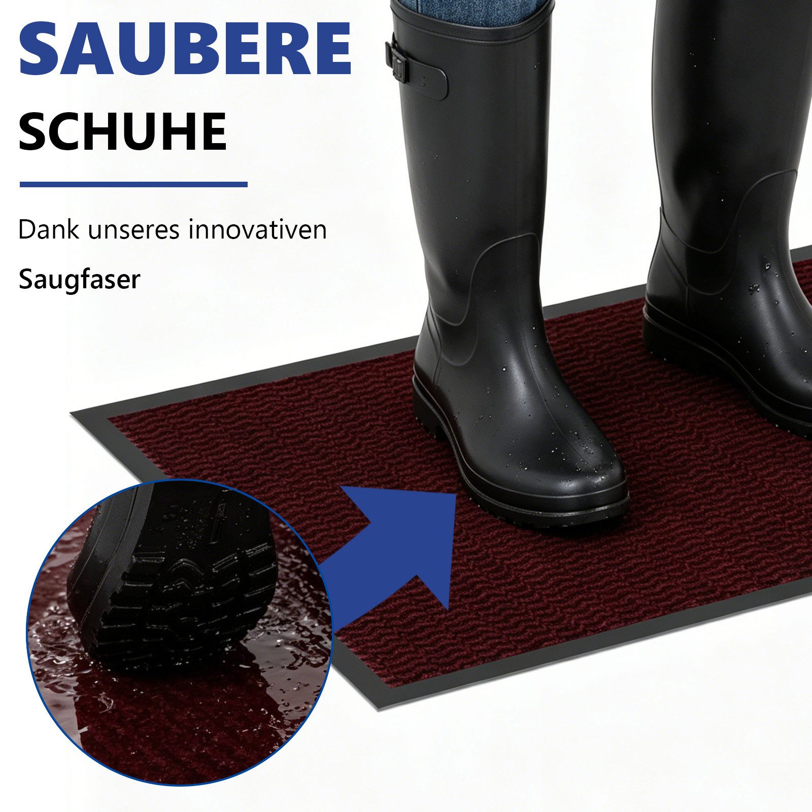SunJas Fußmatte Innen- und Außentürmatte rutschfest Fußmatten saugfähig abriebfest, Rechteckig, Höhe: 5 mm, Fußmatte Eingang, rutschfeste Fußmatte, Innen Außentürmatte