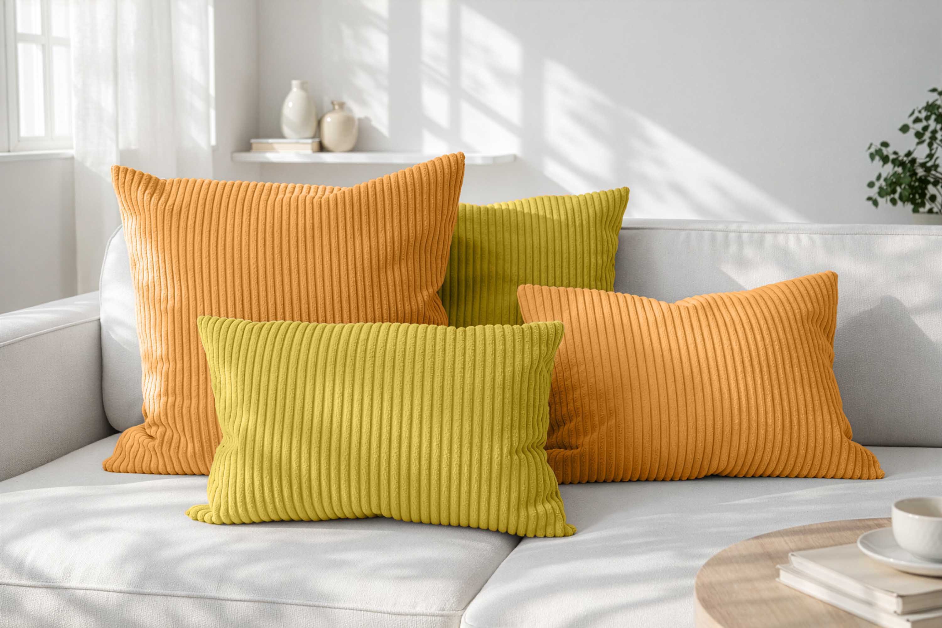 Amilian Dekokissen Sofakissen Cord-Optik 4er Set mit Füllung 2x 40x40 + 2x 35x45 cm, mit Füllung, Hotelverschluss, formstabil