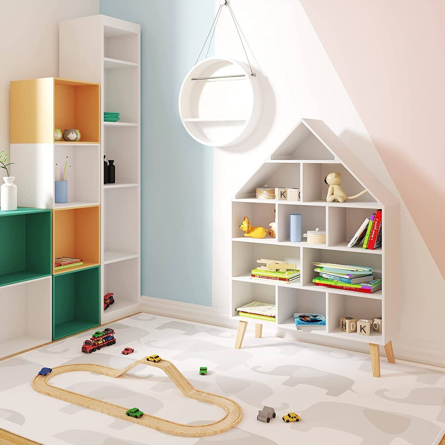 Woltu Bücherregal, 1-tlg., Standregal Hausform Kinderregal günstig online kaufen