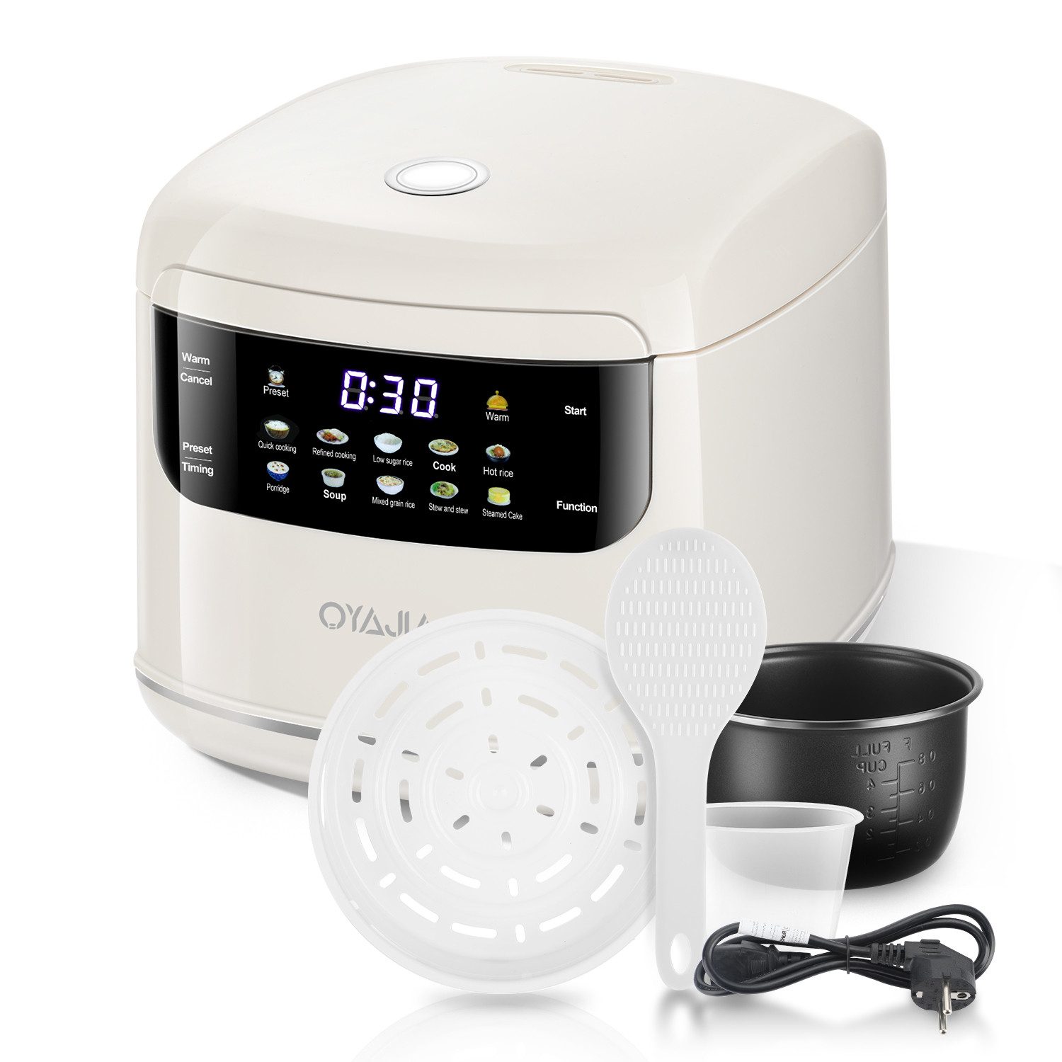 oyajia Рисоварка Рисоварка 2,5L, Rice Cooker mit Low Carb Funktion and Dampfgarer, 400 W, 10 in 1 Рисоварка mit 24h Timer & 8h Warmhaltefunktion