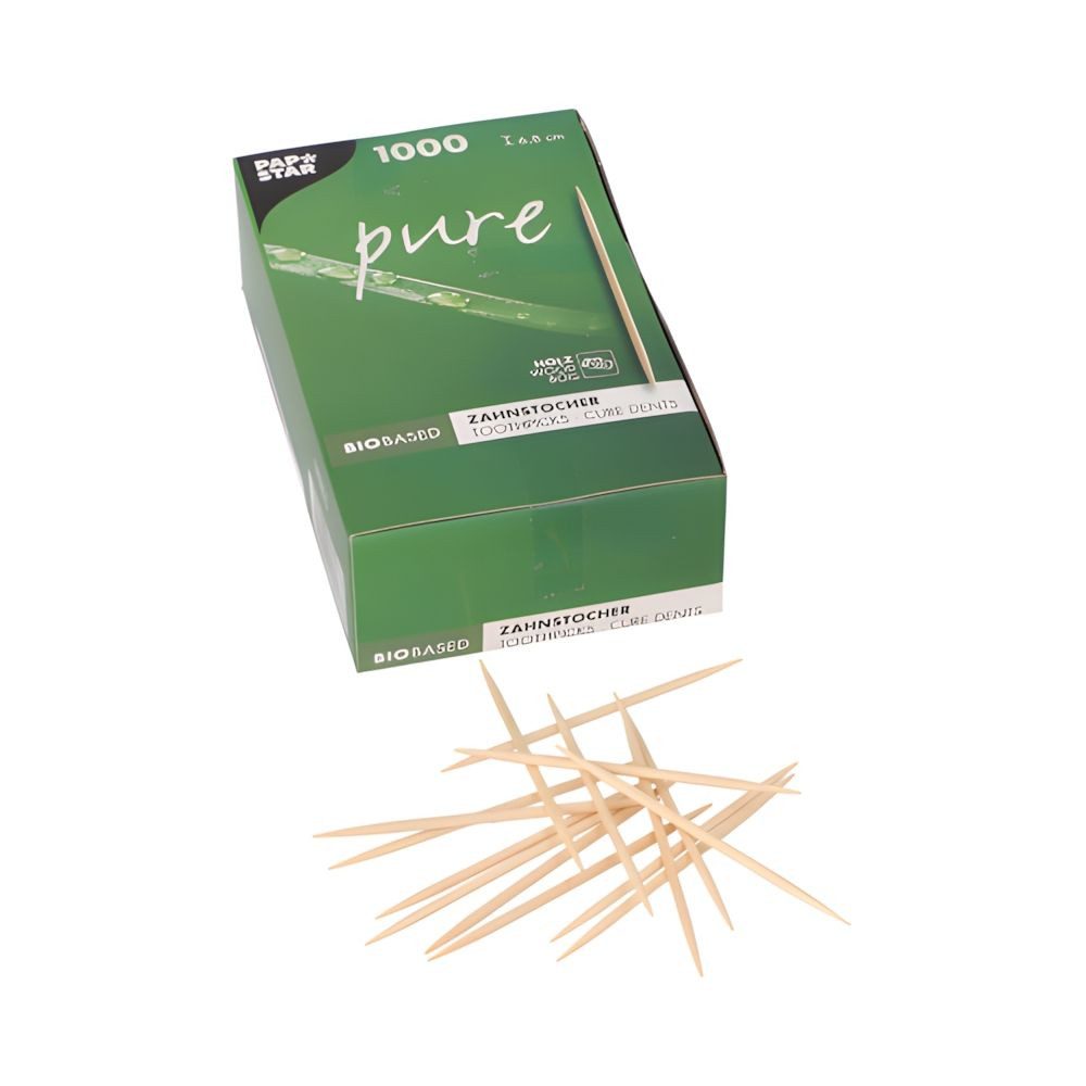 PAPSTAR Zahnstocherspender Zahnstocher, Holz pure rund 6,8 cm 1000 Stk