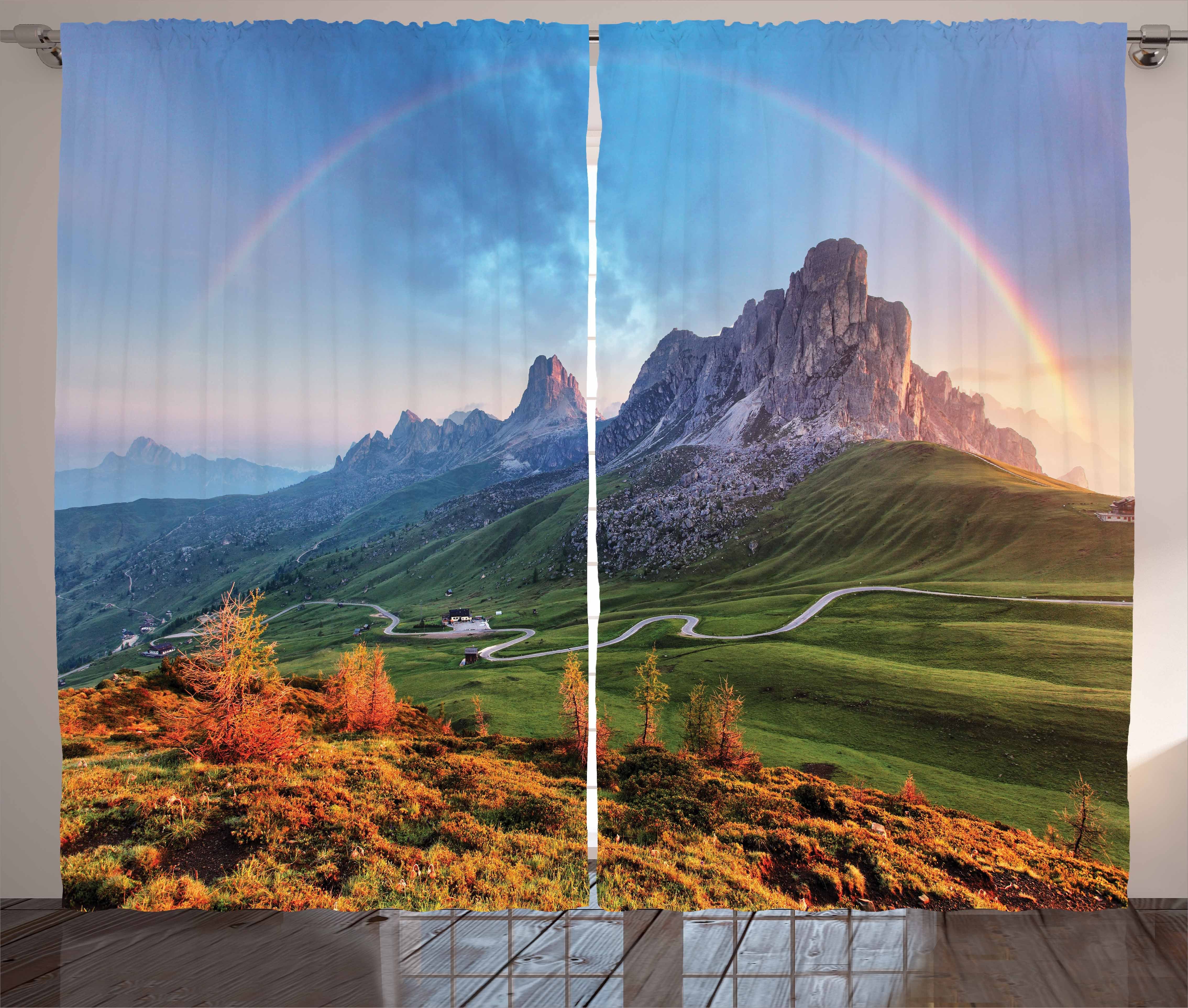 Gardine Schlafzimmer Kräuselband Vorhang mit Schlaufen und Haken, Abakuhaus, Landschaft Alpen Regenbogen Morgen