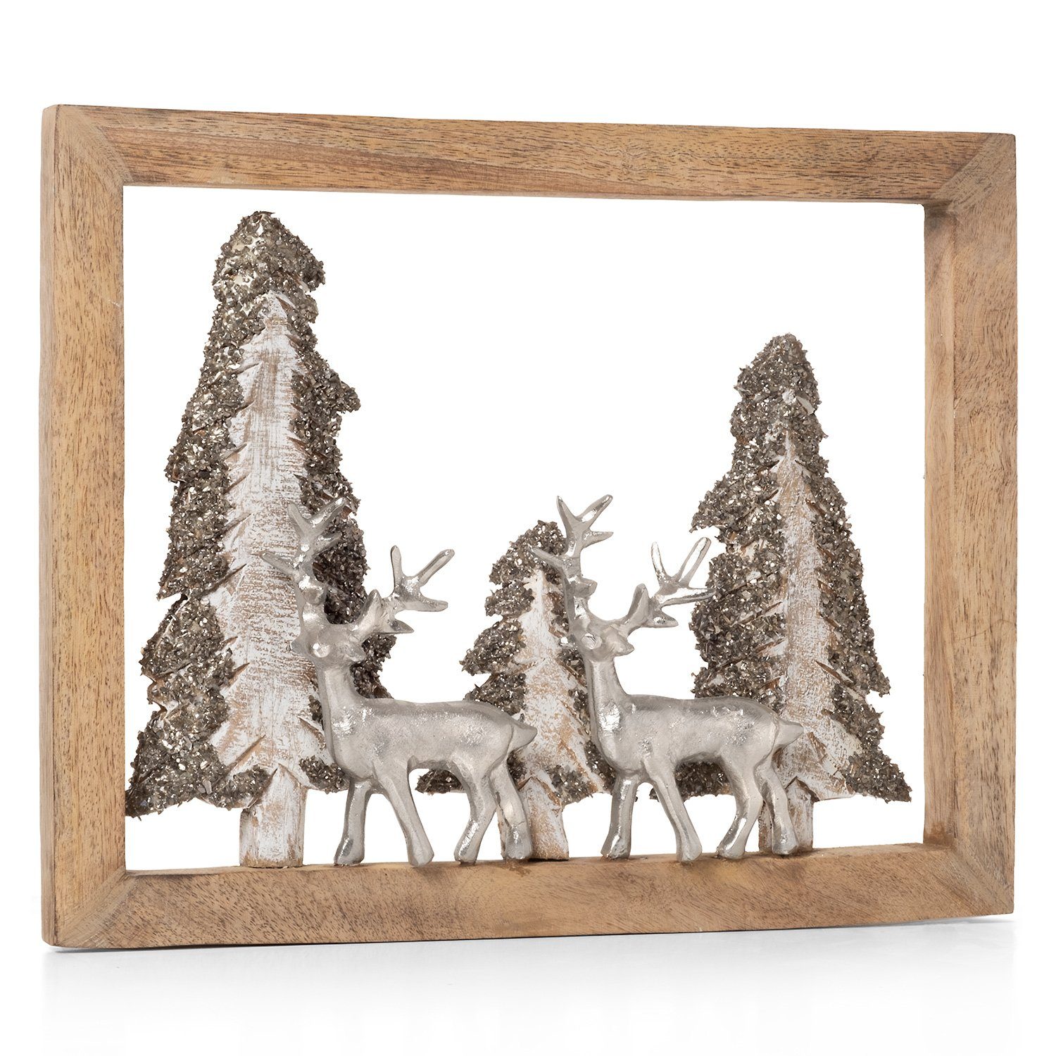 Moritz Skulptur Rentiere im Wald 30 cm im Rahmen, Holz, Tischdeko, Fensterdeko, Wanddeko, Holzdeko, Weihnachtsdeko | Skulpturen