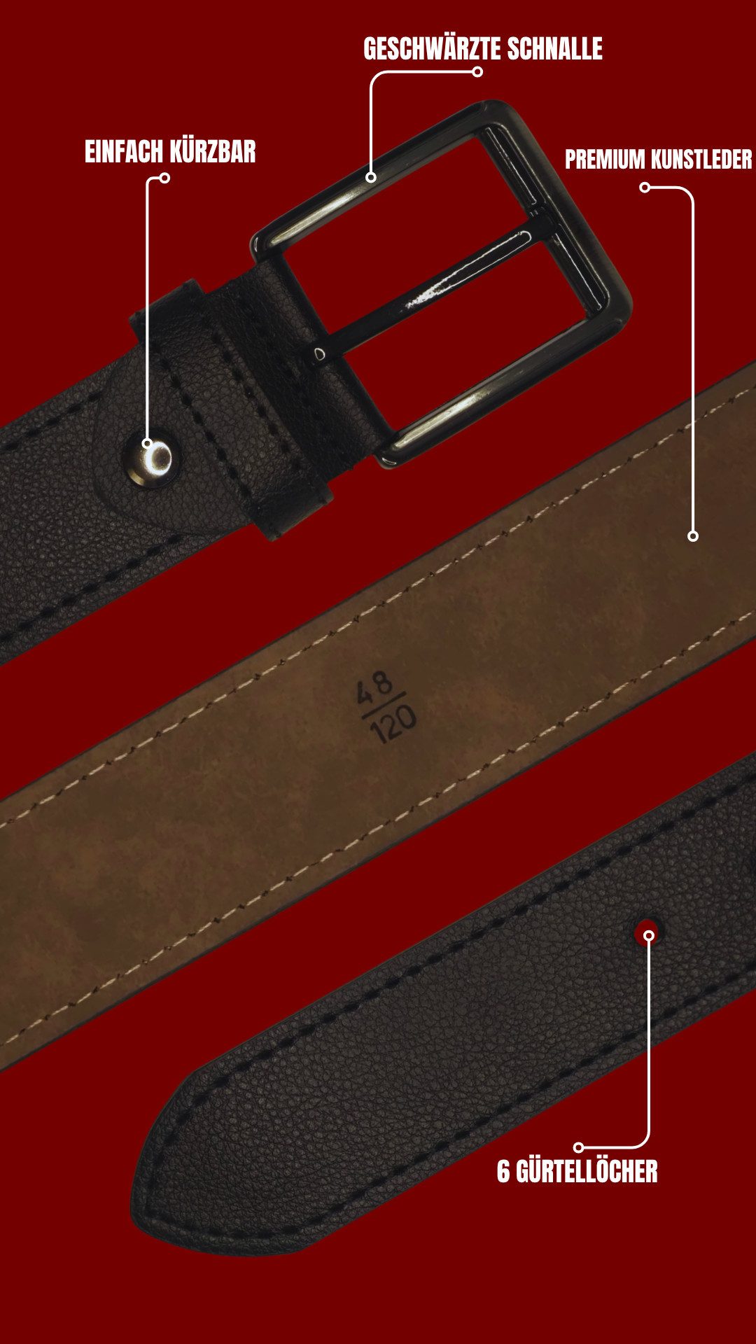 GENUINE LEATHER COMPANY EDS Ledergürtel Kunstleder Gürtel Herren 3.8 cm Sportlich, in 6 Größen erhältlich – Bild 4 von 5