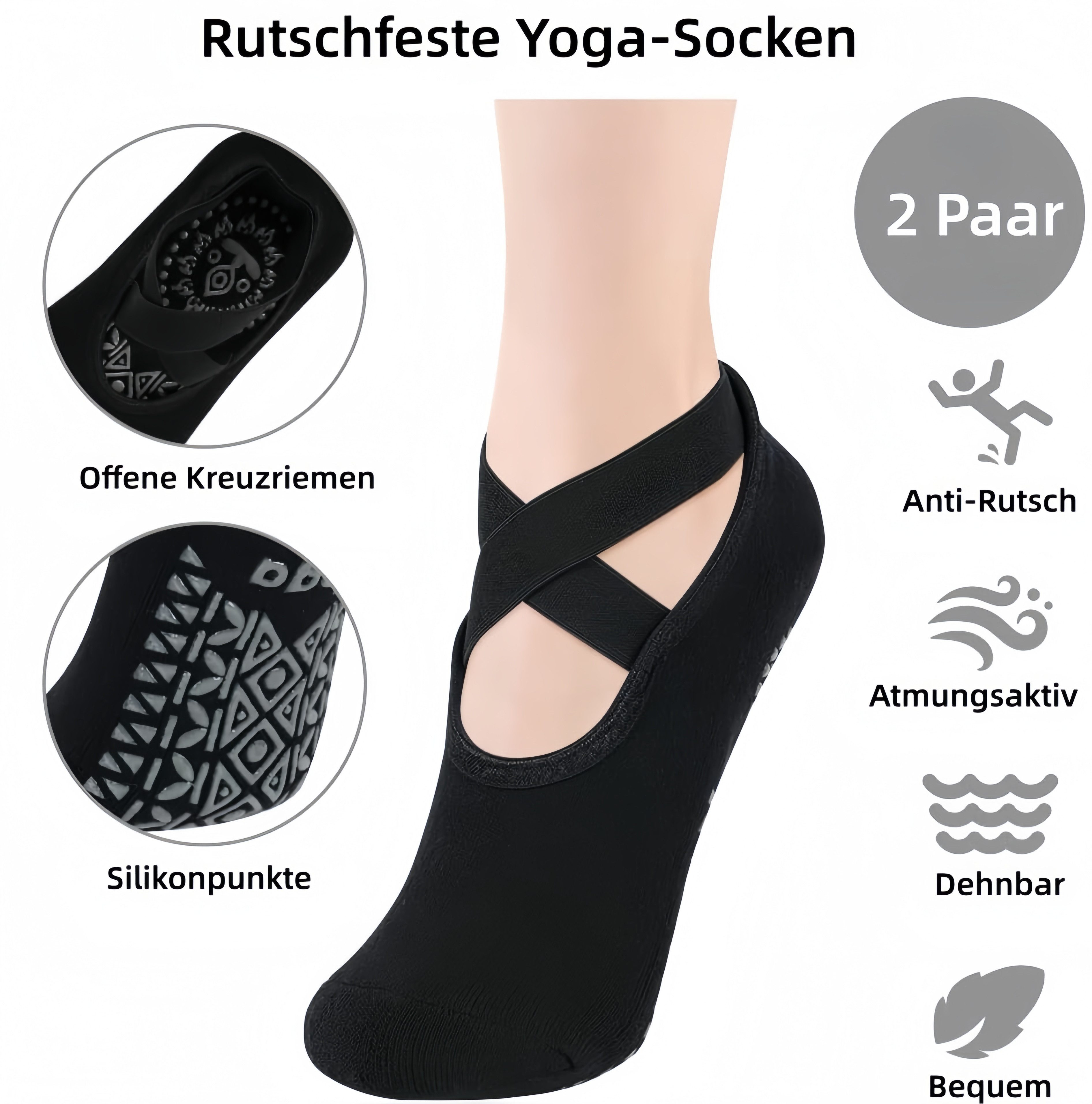 FOUORTUNATE-BEE Sportsocken 2er-Set Yoga-Socken mit rutschfesten Noppen für Sport & Pilates (2-Paar) Bequeme Anti-Rutsch-Socken für Yoga, Fitness und Pilates