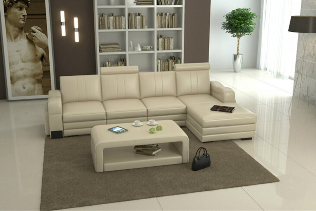 JVmoebel Ecksofa, Leder Modern Couch Wohnlandschaft Ledersofa Sofagarnitur Sofa L-Form Weiß