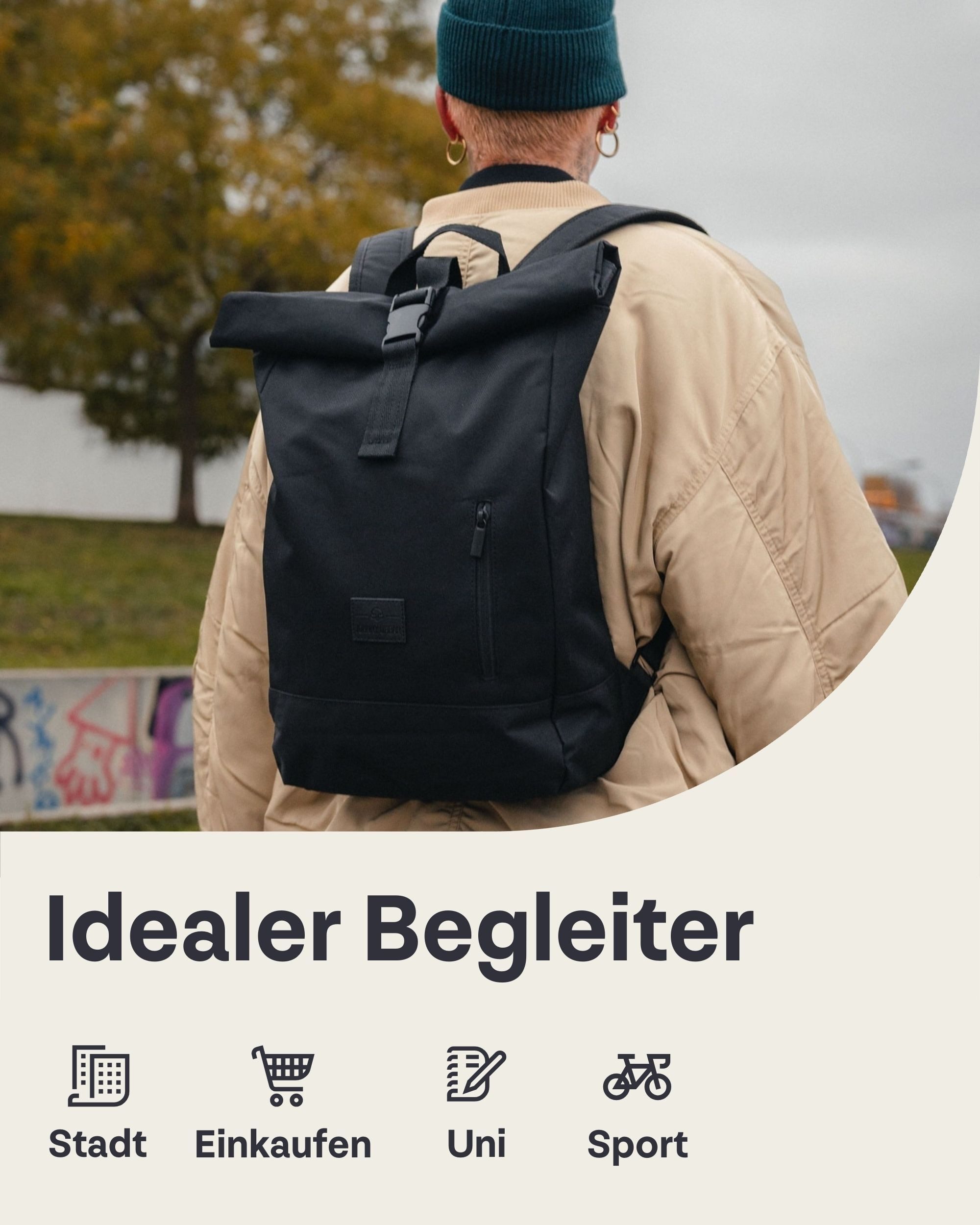 Johnny Urban Cityrucksack Robin Medium, Rolltop Damen Herren, Laptop Fach (1-tlg), Wasserabweisend