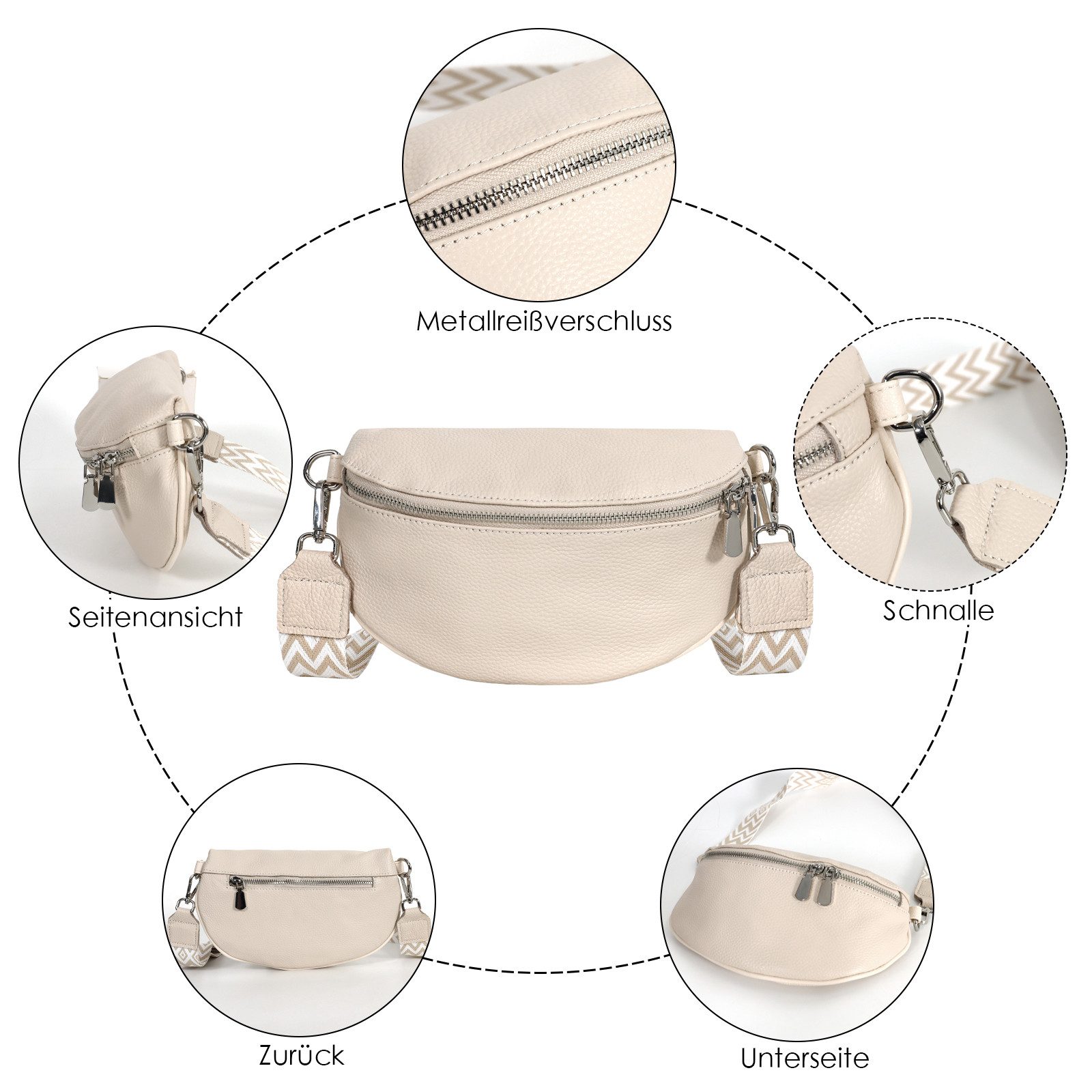 TAN.TOMI Schultertasche Umhängetasche Damen Klein Bauchtasche Damen Stylisch Crossbag, Bauchtasche,Umhängetasche, Echtleder – Bild 5 von 5