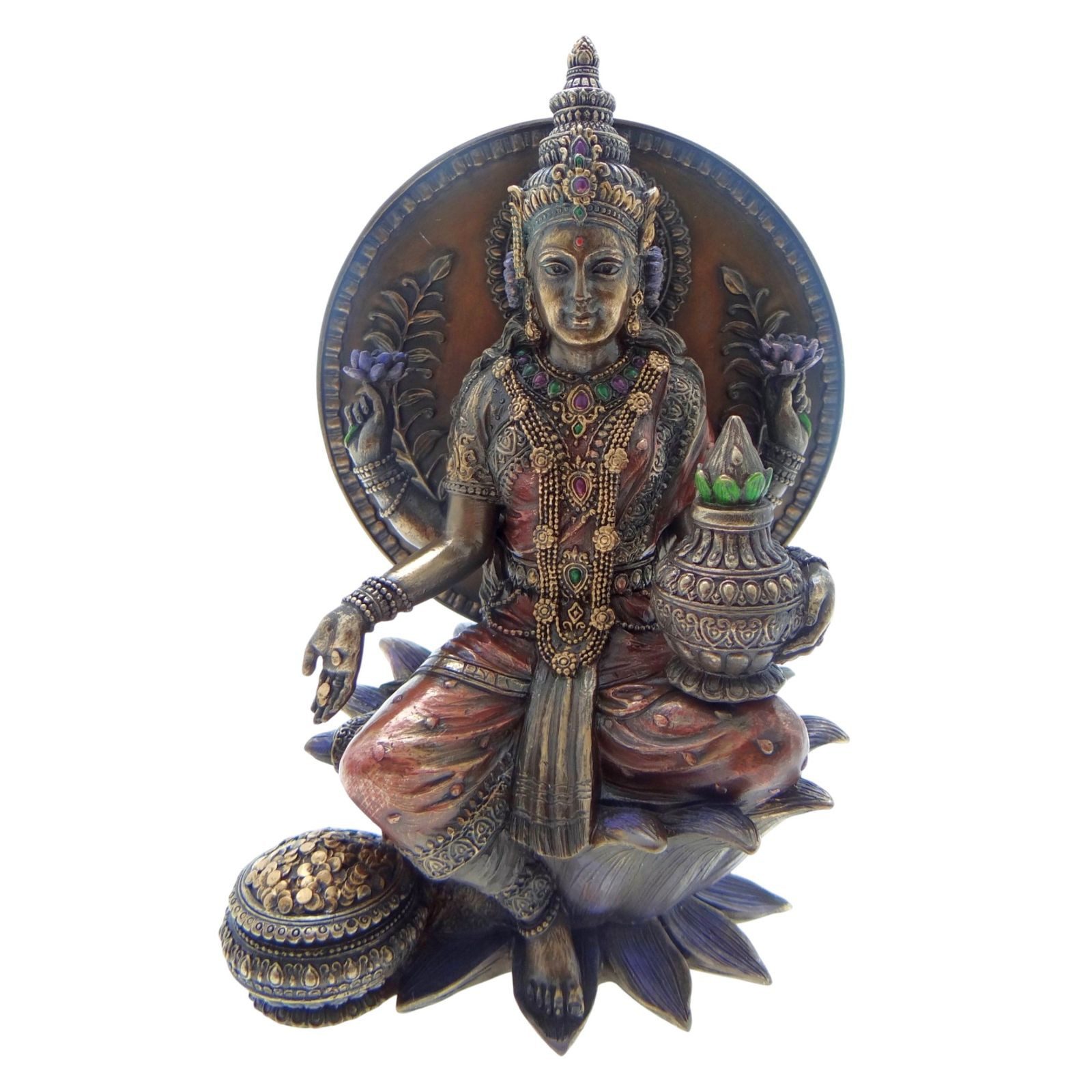 Vogler Dekofigur Lakshmi Figur Bronziert Indische Göttin des Glücks und Wohlstands