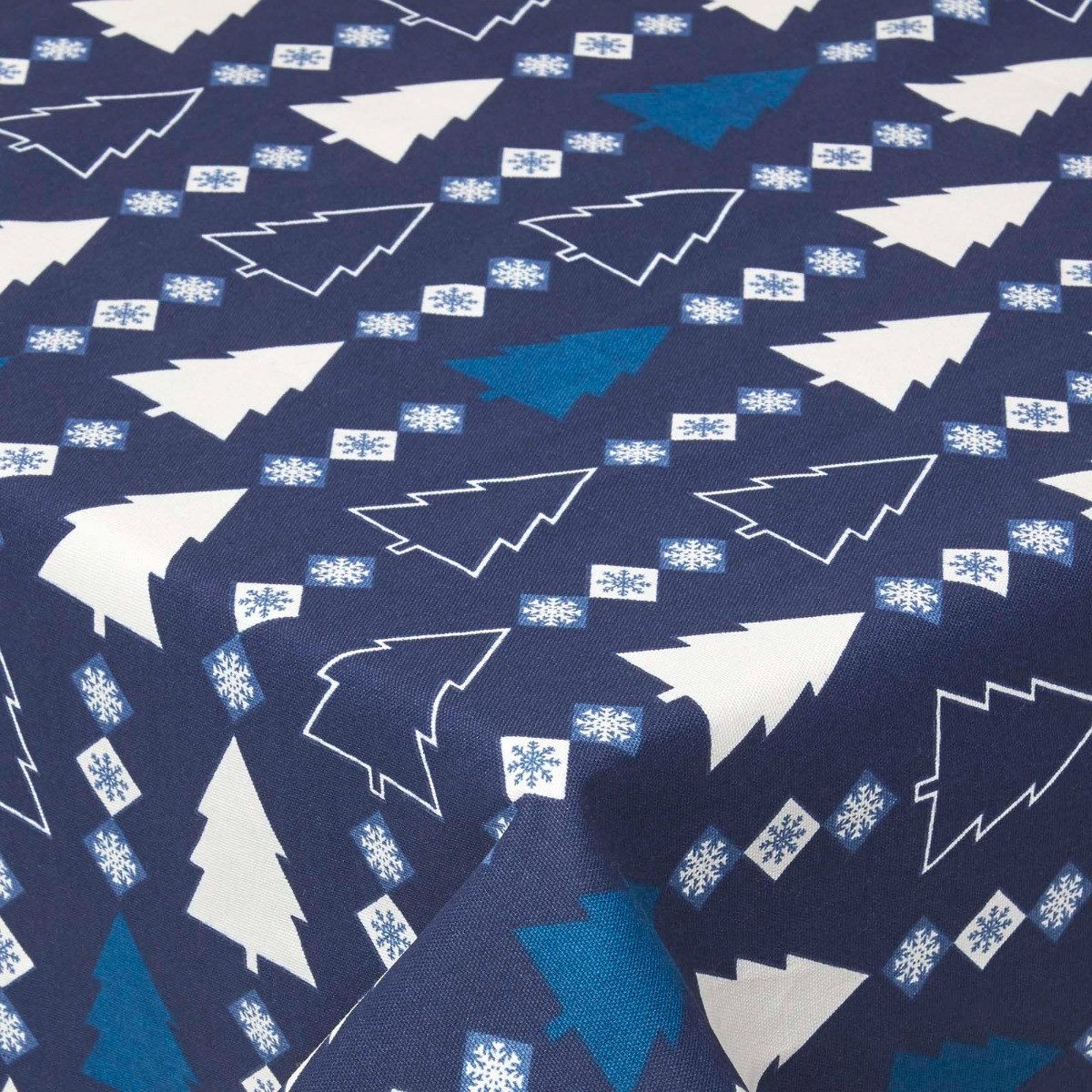 Homescapes Tischdecke Weihnachtstischdecke Winterland blau – 137 x 178 cm, 100% Baumwolle (1-tlg)