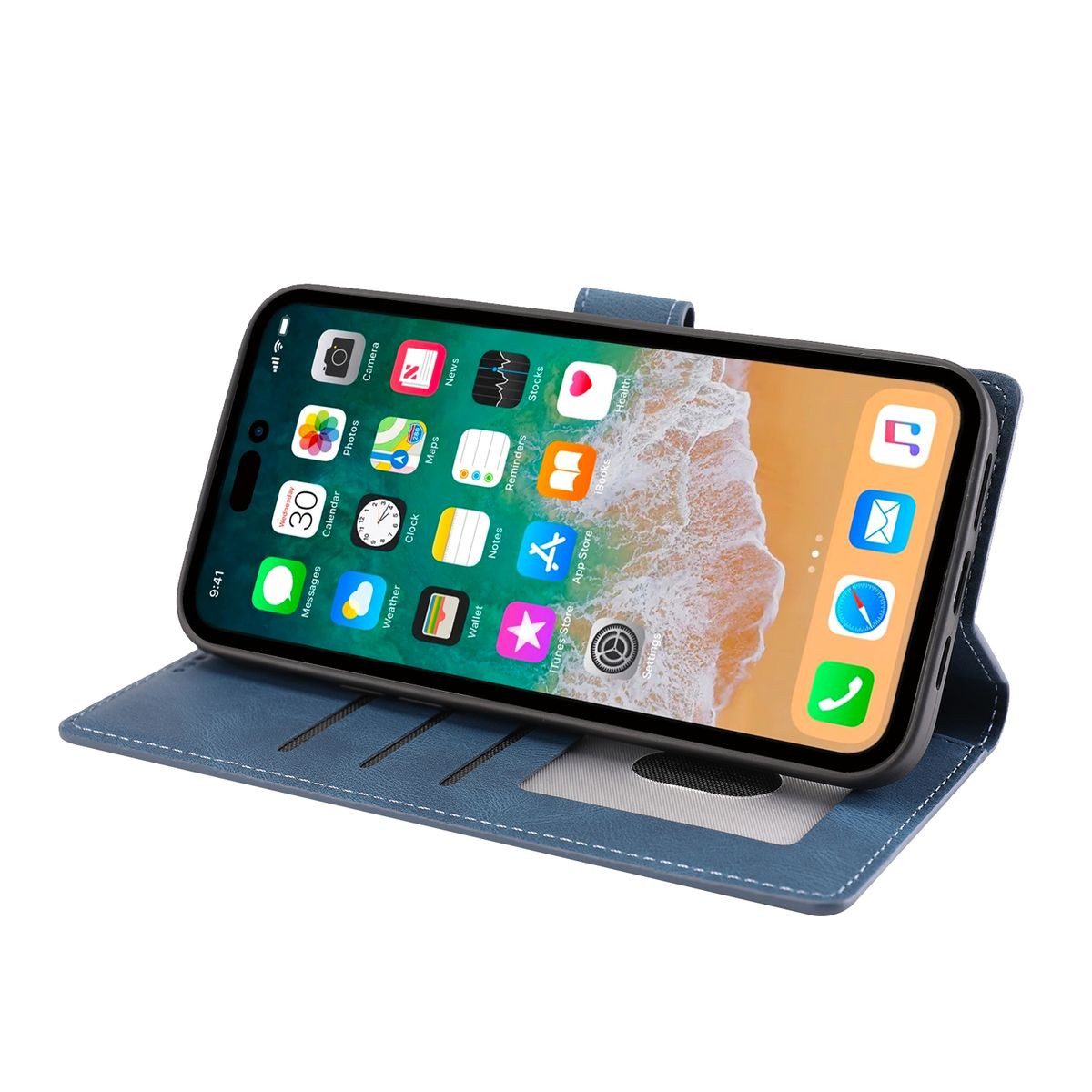 König Design Handyhülle Apple iPhone 14 Pro, Schutzhülle Schutztasche Case Cover Etuis Wallet Klapptasche Bookstyle