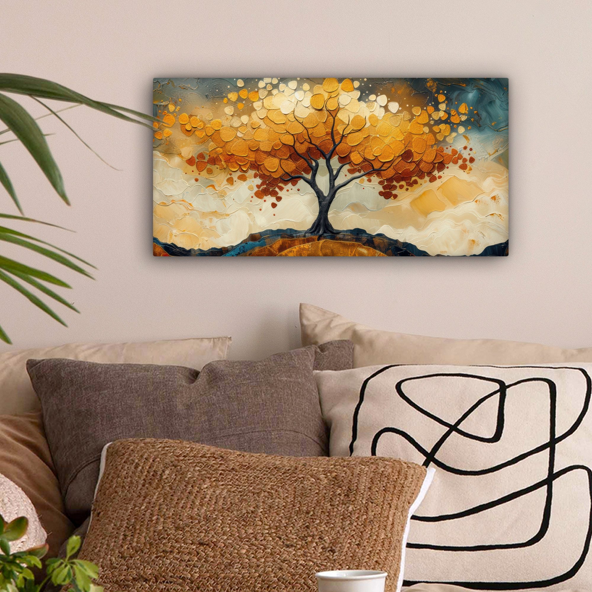 OneMillionCanvasses® Leinwandbild Panorama Baum - Natur - Gold - Modern, Fo günstig online kaufen
