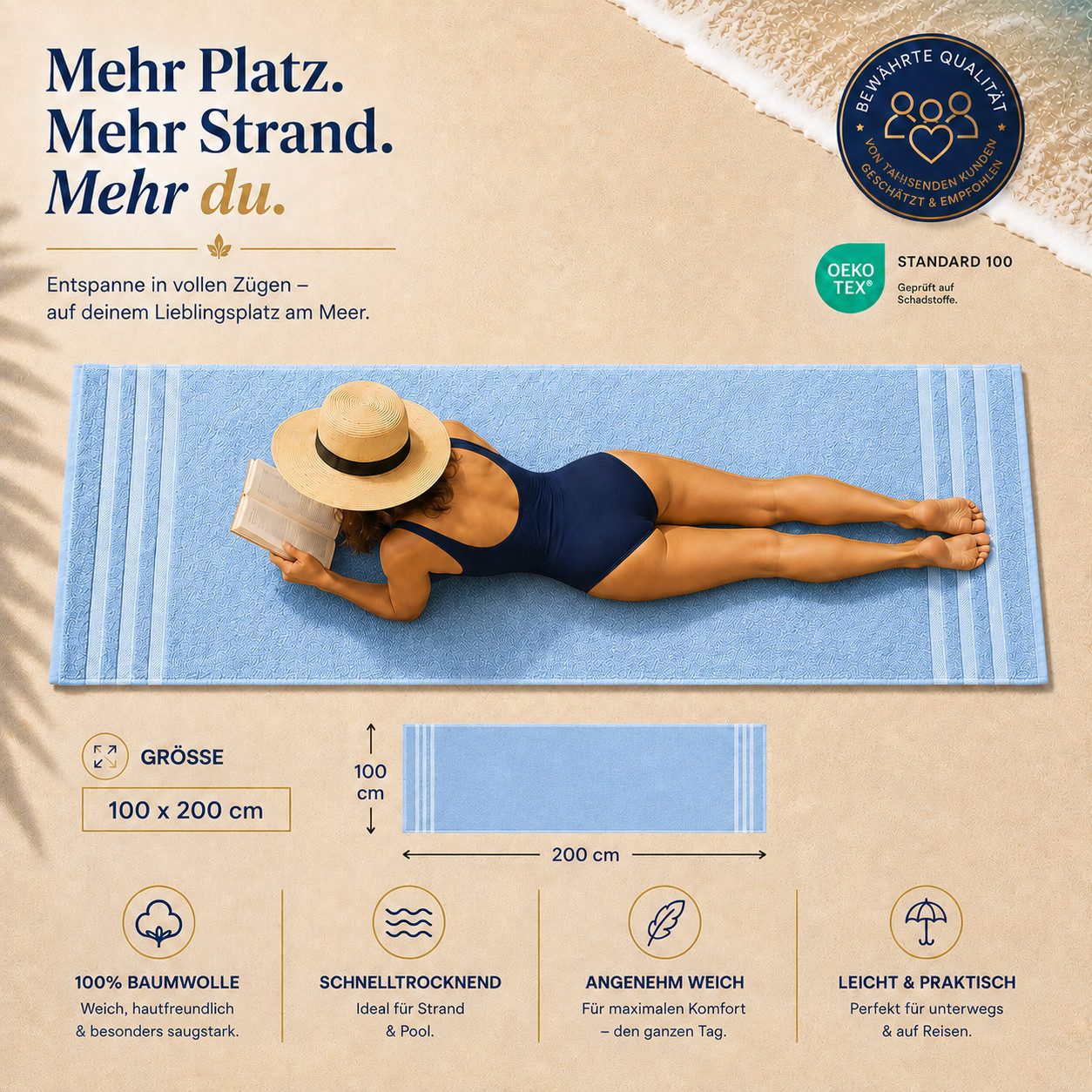 Komfortec Saunatuch 100x200 Extra Große XXL Premium Saunatuch, Unifarben (1-St), extra Große XXL, Schnelltrocknend, Frottee, Weich, Baumwolle – Bild 3 von 5