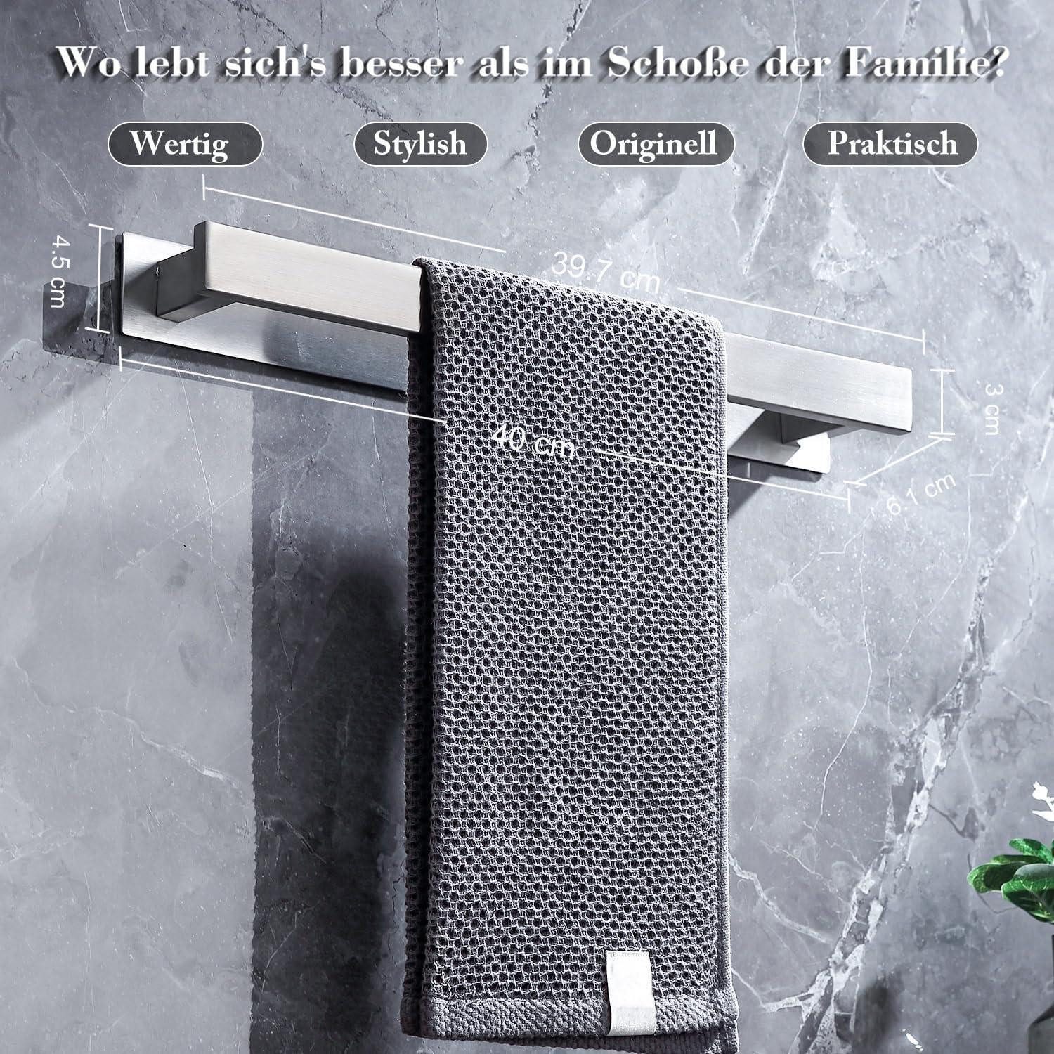 LuxusKollektion Handtuchhalter Handtuchhalter ohne Bohren Silber Edelstahl Wand Bad Silbrig 2 Pack