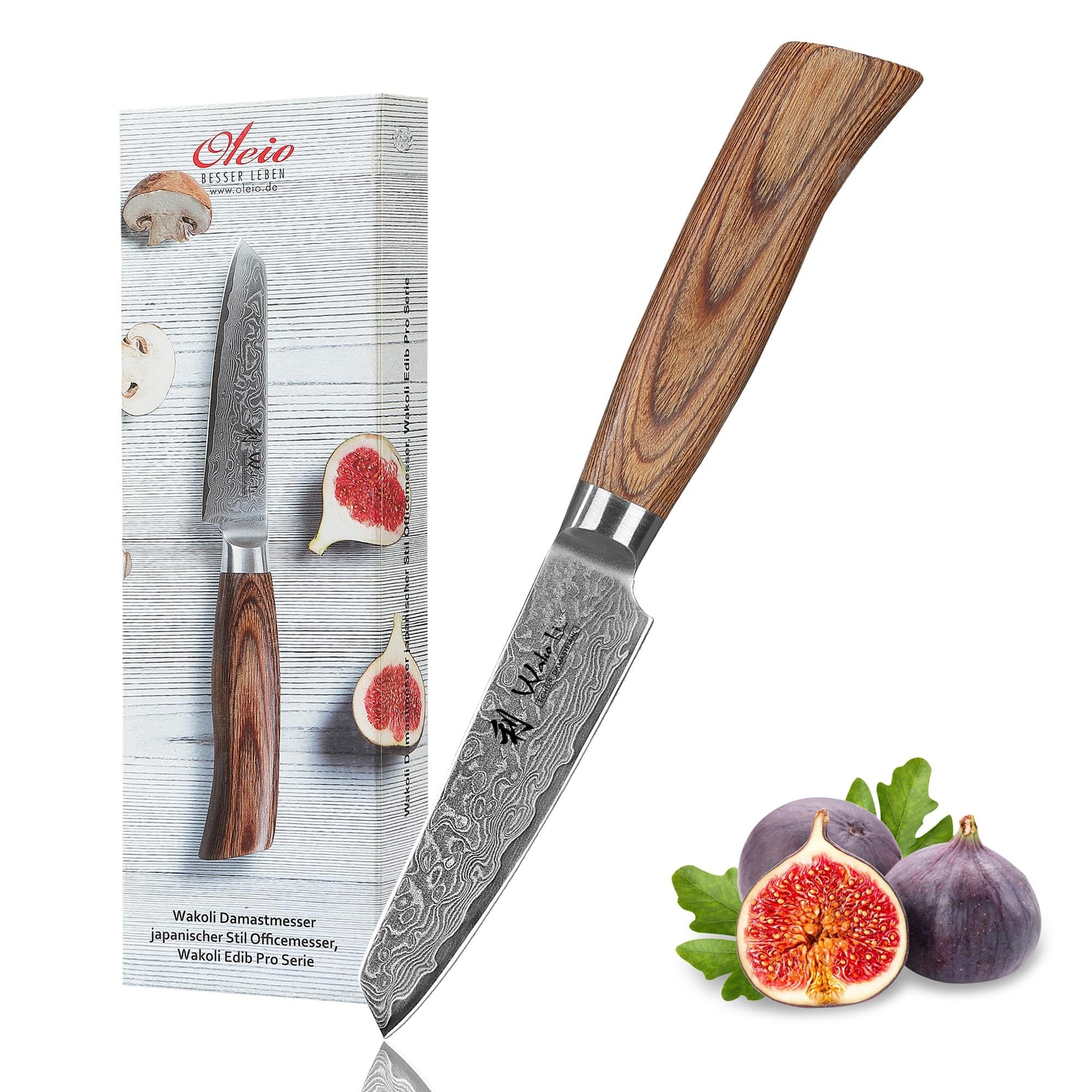 Wakoli Gemüsemesser EDIB Pro Damastmesser Mukimono I Küchenmesser Kochmesser I 10cm Klinge, 67 Lagen Damaststahl, VG-10 Stahlkern