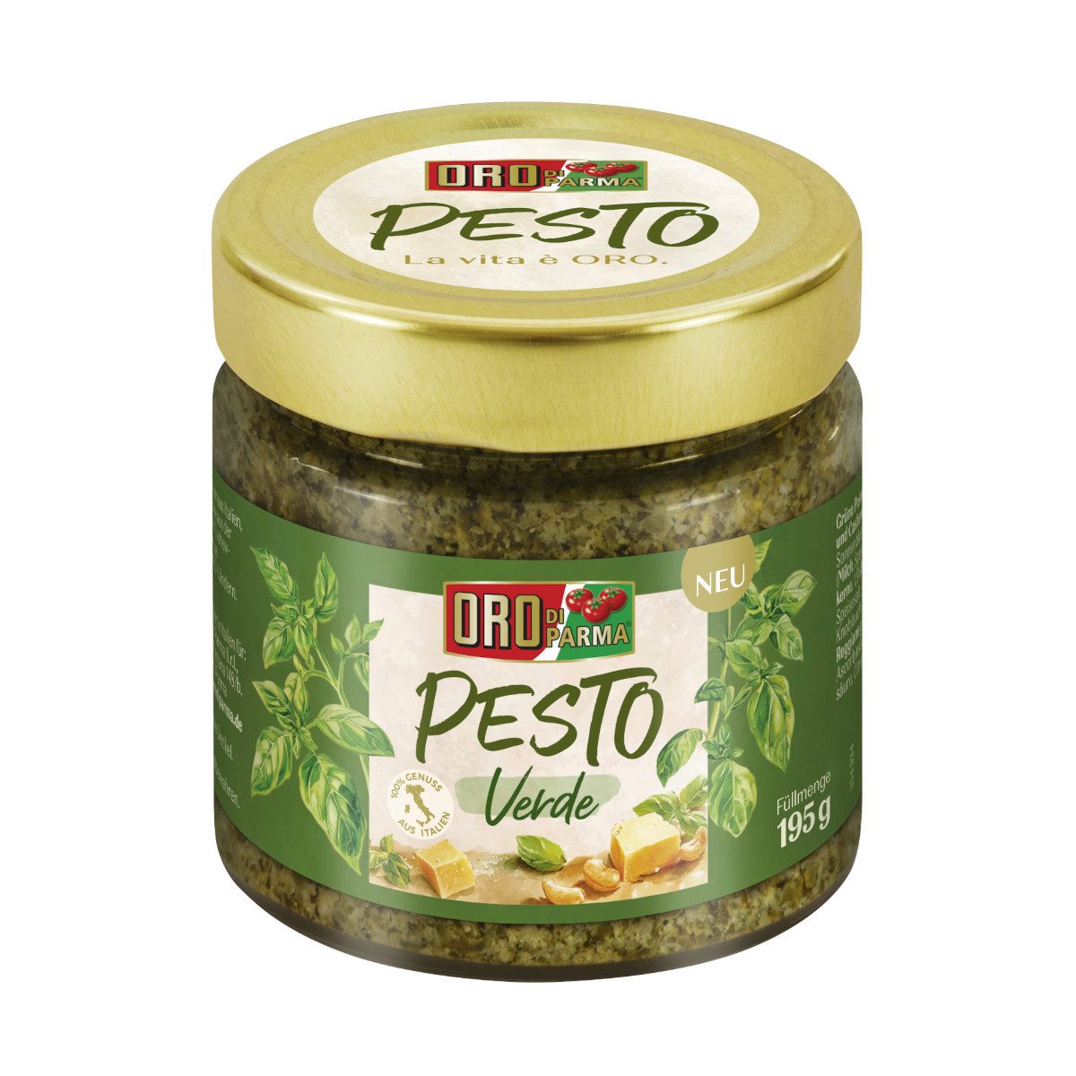 Hengstenberg Saucen, Oro di Parma Pesto Verde Sauce Basilikum Käse und Cashewkernen 195g