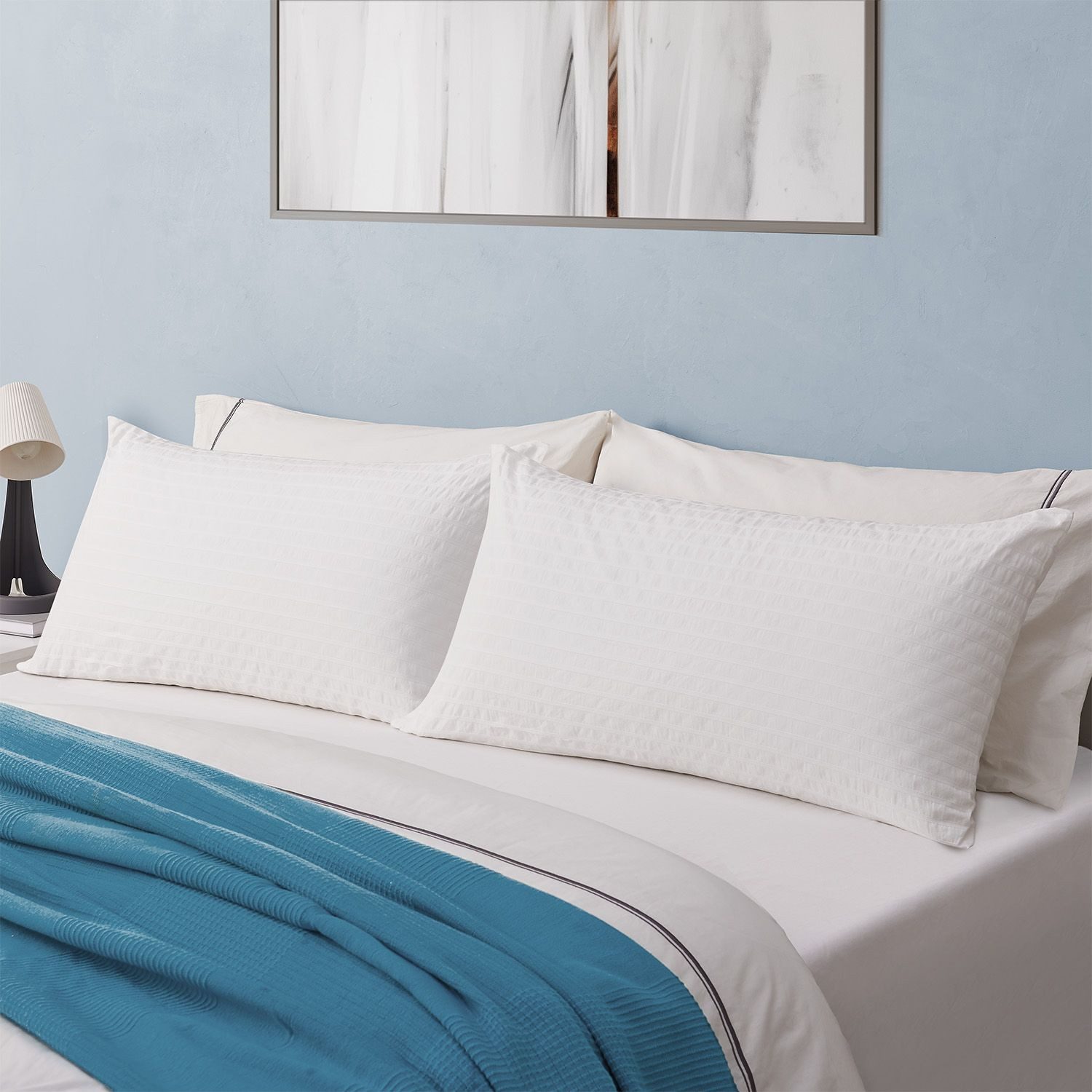 Juskys Kopfkissen, Füllung: 1100 g + 200 g zerkleinerter Memory Schaum, 40x80 cm, 2er Set Kissen mit Memory-Foam, atmungsaktiv & hypoallergen