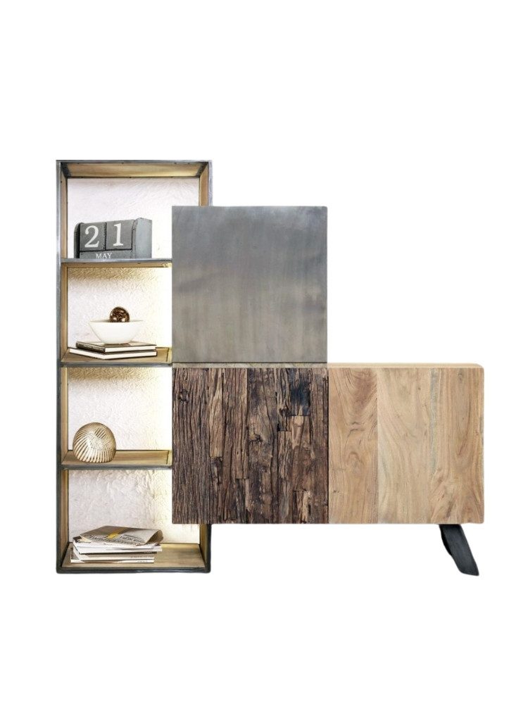 WOLF MÖBEL Küchenbuffet CITY Highboard mit 3 Türen / Regal / Licht (165x160x40) LED-Beleuchtung