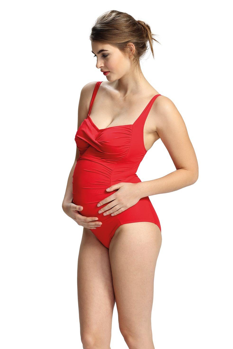 petit amour Umstandsbadeanzug ADA rot Umstandsbademode E/F/G Cup 3xl 46 48 maternity swimwear größere Körbchengrößen E/F/G Cups, integriertes BH-Teil