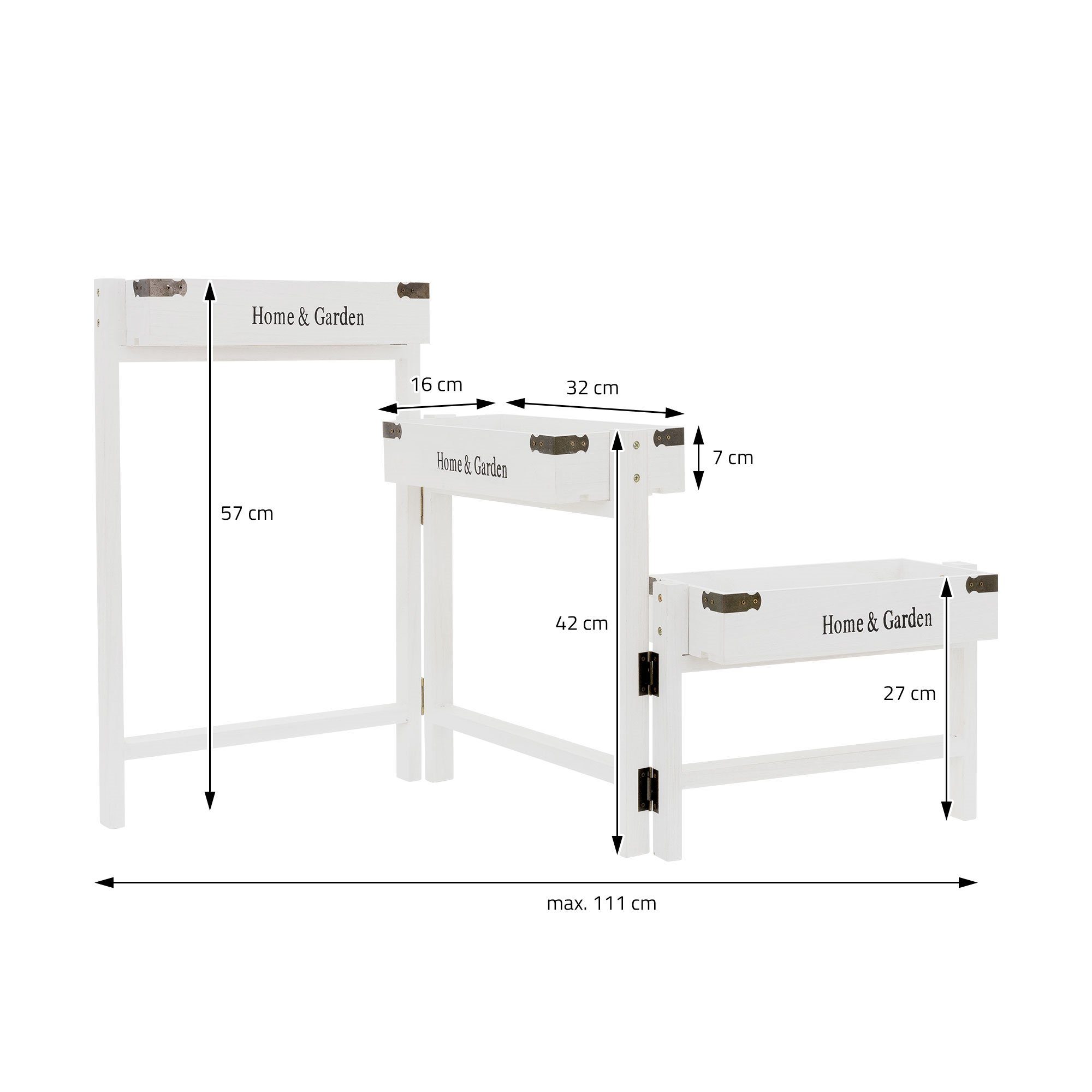 Blumenständer Pflanzentreppe, Blumenleiter Set 32x16x7cm Deko zusammenklappbar Weiß Holz111cm 2er Pflanzenständer Pflanzenregal ML-DESIGN Rustikale 3 Etagen