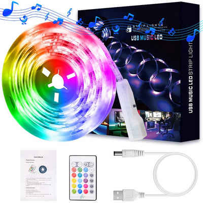 Rosnek LED-Streifen »2/3/5M, RGB, Musik Sprachsteuerung, USB, für Schlafzimmer Deko«, mit IR-Fernbedienung