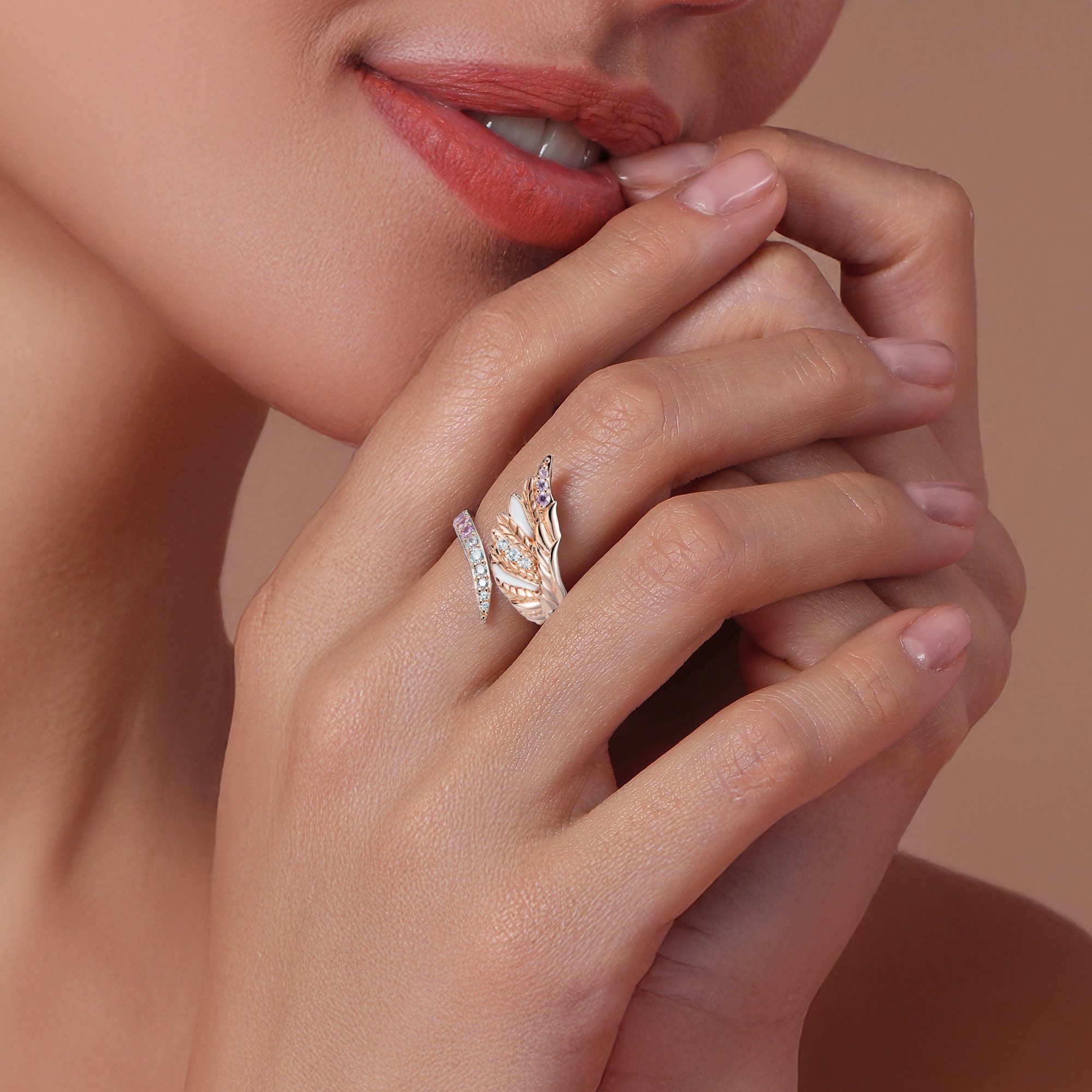 Seinerzeit FLORA & FAUNA Silberring Selena Schwan Ring (1-tlg), Material: 925 Sterling Silber, rosé vergoldet mit Emaille