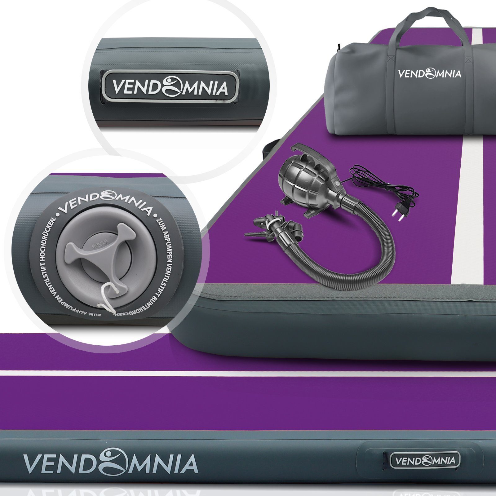 VENDOMNIA Gymnastikmatte AIRTRACK - Fitness Sport 1/2/3/4/5/6/7/8m Farbwahl (elektrische Luftpumpe aufblasbar PVC Dicke:10/20cm), Tumbling Tracking Gymnastik Yoga Air Track Matte