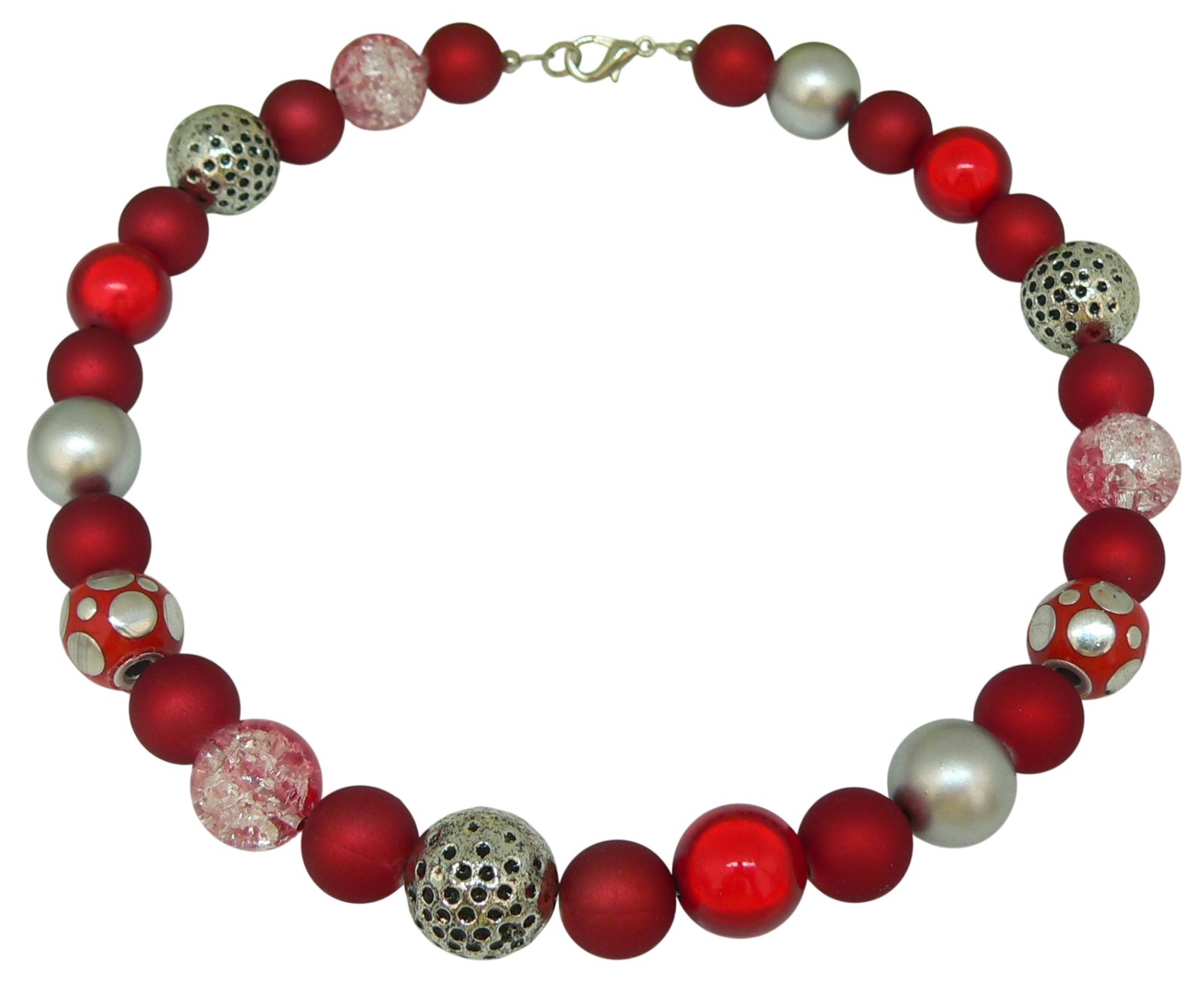 traumschmuck Kette ohne Anhänger 247b Halskette Perlenkette Collier Perlenmix 14-18mm rot silber (Geschenk, Muttertag, Weihnachten, Geburtstag, Valentinstag, incl. Schmuckbox), handgefertigt, Made in Germany