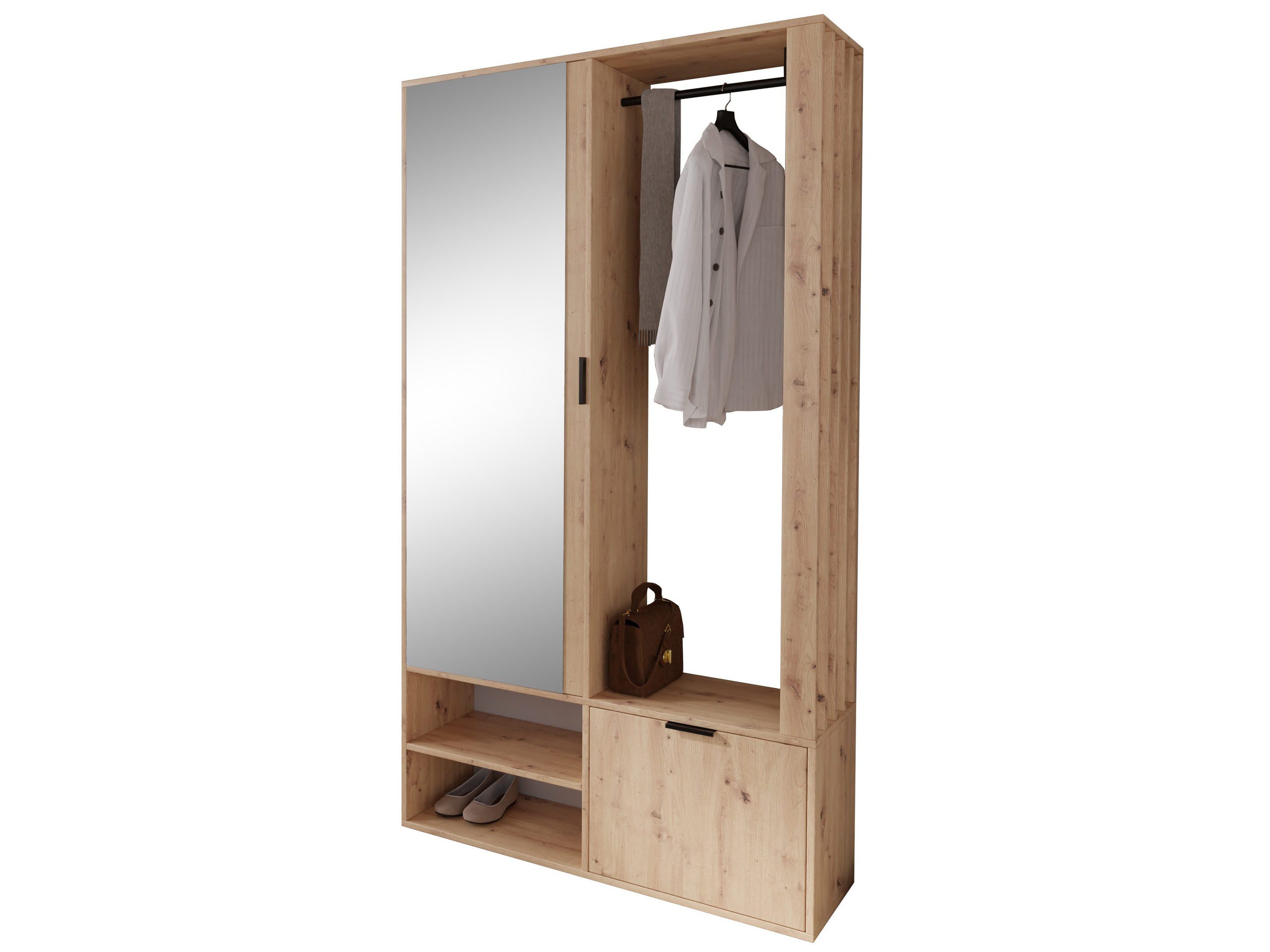 Beautysofa Garderobenschrank LIMO mit Spiegel – rechts/links montierbar, Sitzbank optional Soft-close Funktion & Lamellen-Design