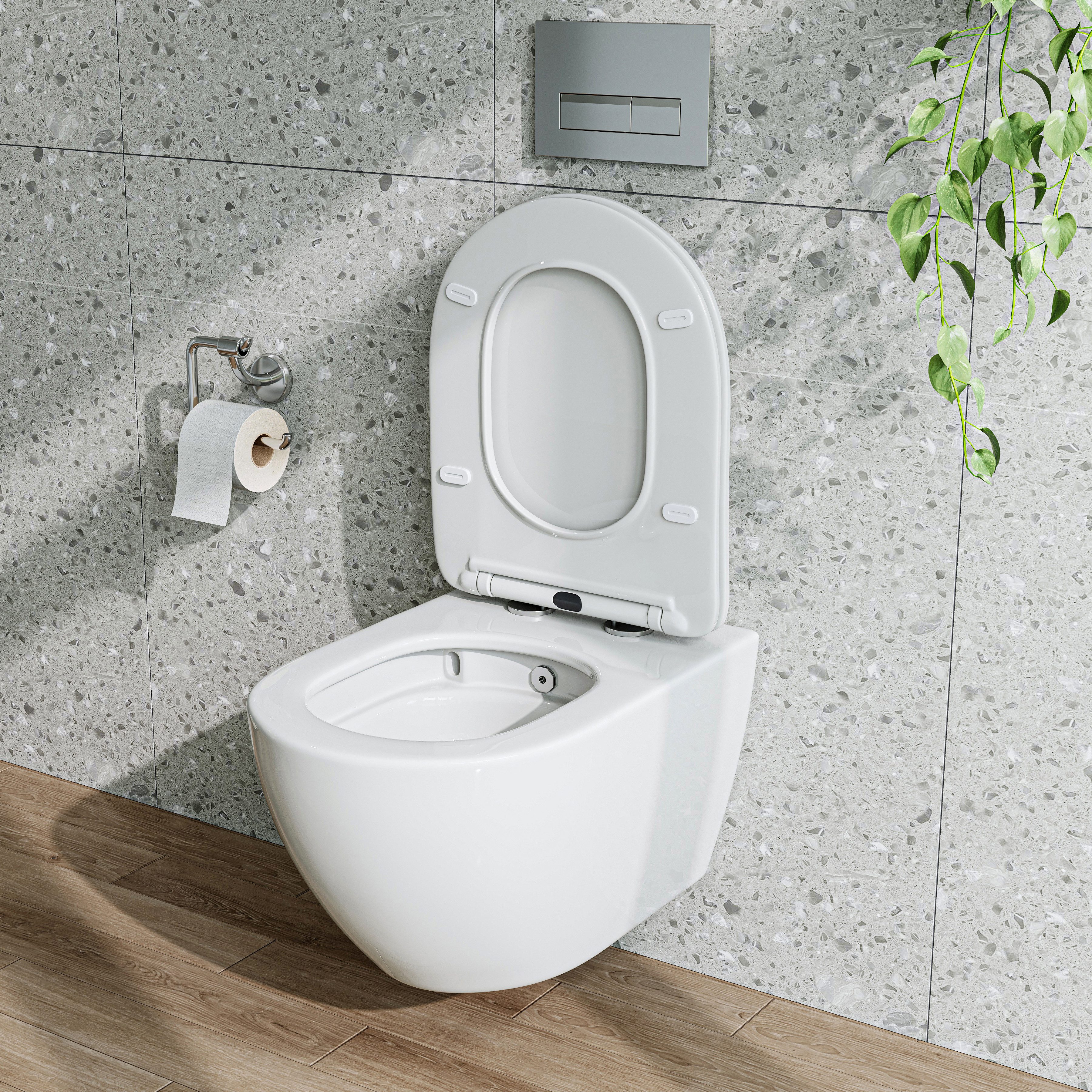 HOROW Dusch-WC Taharet WC - Spülrandloses WC mit Bidet Funktion und Einhebelarmatur, wandhängend, Abgang Waagerecht, Bidet WC, Einfache Montage