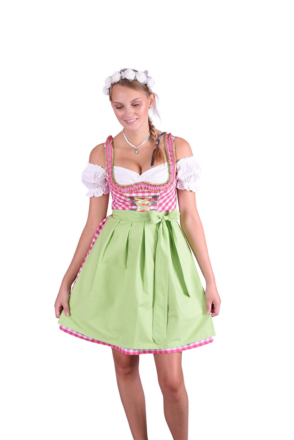 Entari Dirndl 481GT Trachtenkleid Pink Weiß kariert Golden Trachten (3tlg) günstig online kaufen