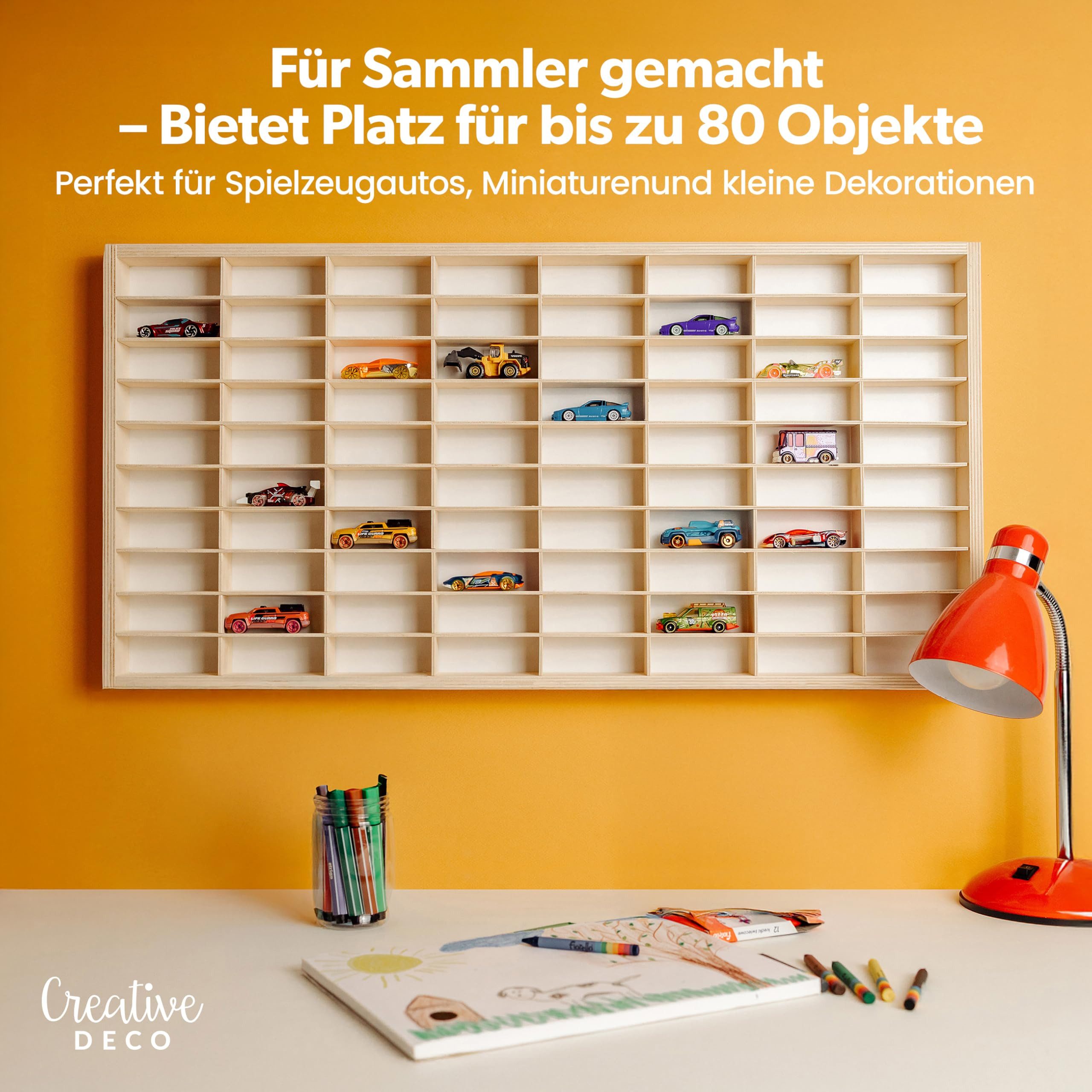 Creative Deco Schubladenbox Setzkasten Holz Sammlervitrine für 80 Autos verstellbar