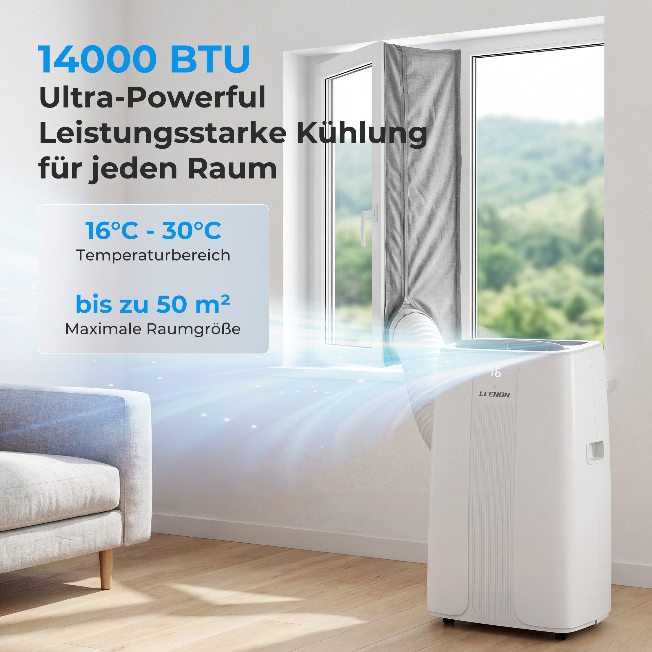 LEENON 4-in-1-Klimagerät 14000 BTU Mobile Klimaanlage,Leise Klimaanlage mit Fernbedienung,Timer, Energieeinsparung Kühlgeräte mit Abluftschlauch,Digitaldisplay