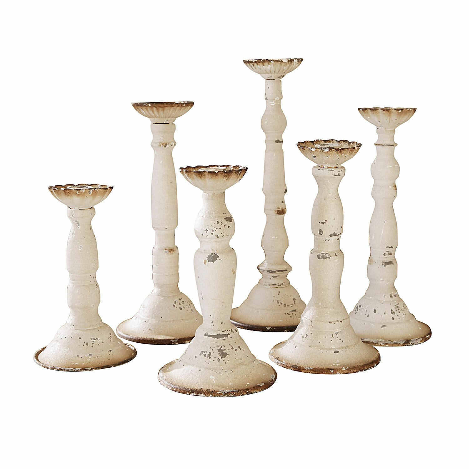 Mirabeau Kerzenständer Kerzenhalter 6er Set Rivondelle antikweiß