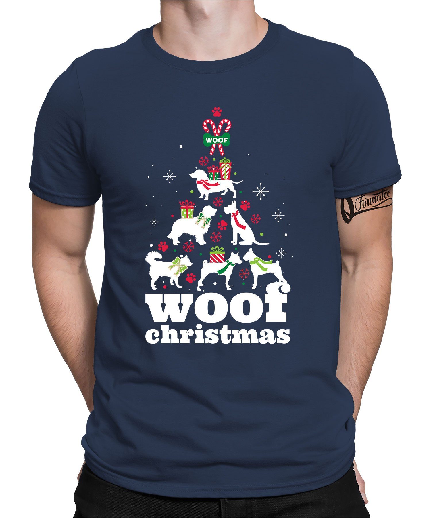 Quattro Formatee Kurzarmshirt Hund Weihnachtsbaum - Weihnachten Nikolaus Weihnachtsgeschenk Herren (1-tlg) Navy Blau | T-Shirts
