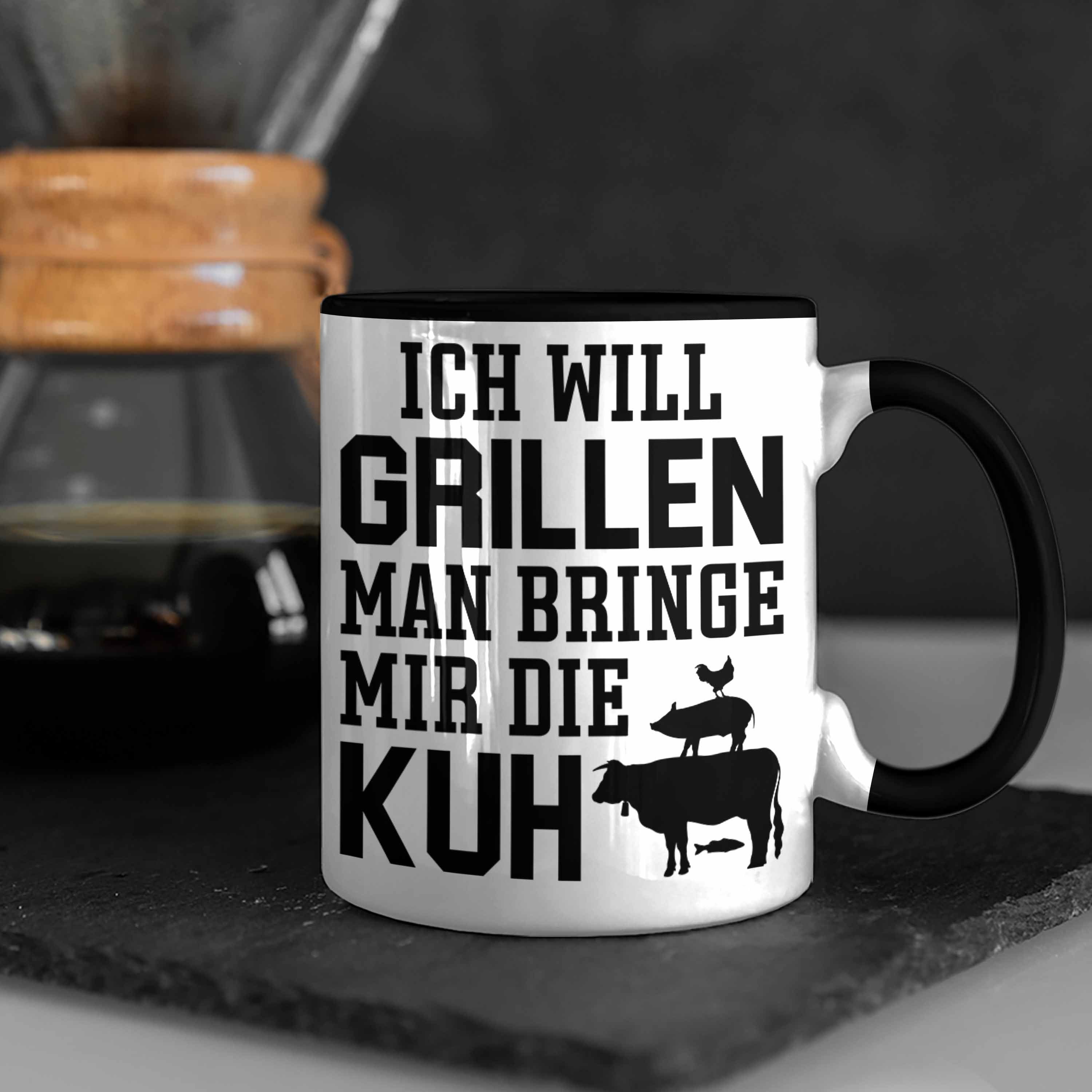 Trendation - Vater Männer Schwarz Grillen Tasse Geschenk Trendation Steak Tasse Geschenkidee Liebhaber Grill