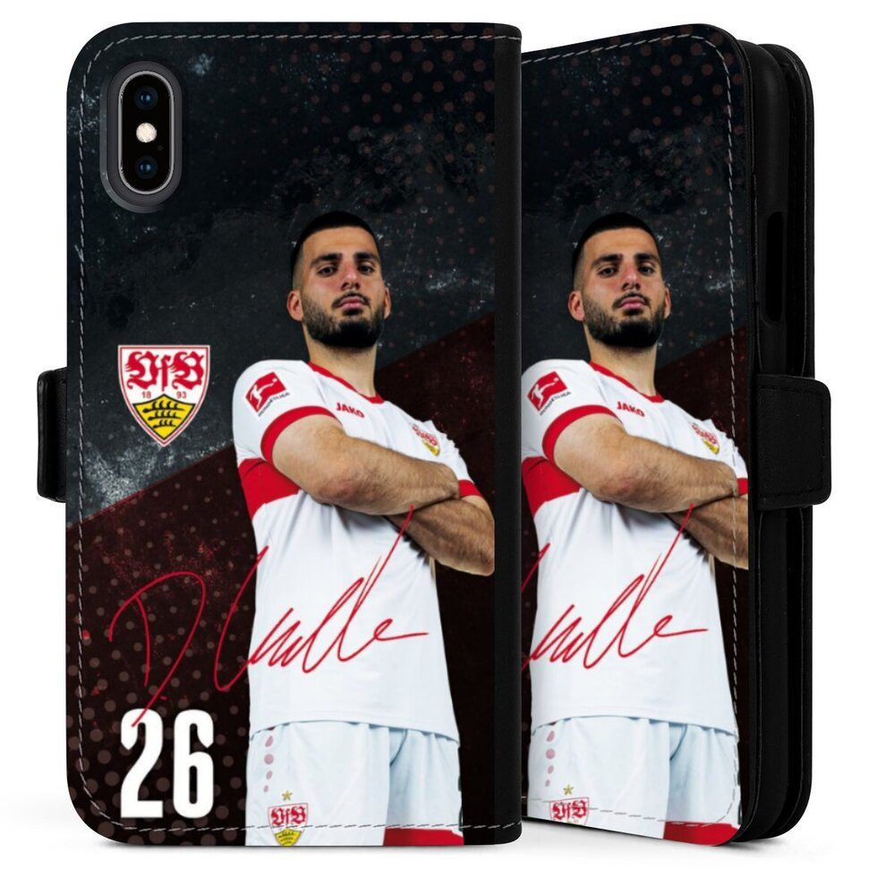 DeinDesign Handyhülle VfB Stuttgart Deniz Undav Offizielles Lizenzprodukt Deniz Undav 24/25, Apple iPhone Xs Hülle Flip Case Klapphülle Handytasche Leder