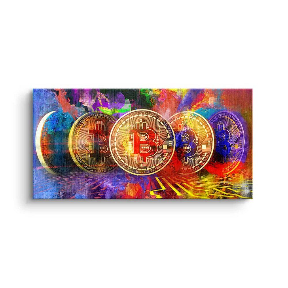 DOTCOMCANVAS® Leinwandbild, Premium Leinwandbild - Crypto - Multiple Bitcoin - Trading - Motivati ohne Rahmen | Leinwandbilder