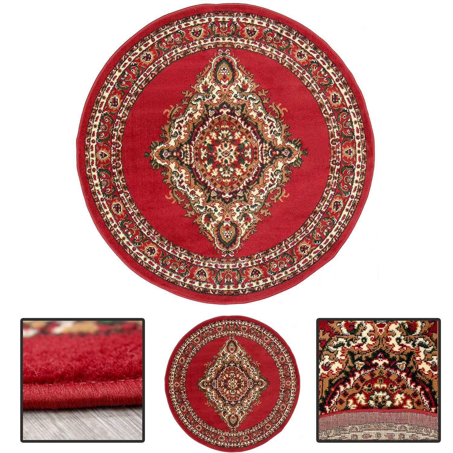 Orientteppich Rund kurzflor, Vimoda, Rund, Höhe: 8 mm, Orientalisch, Klassisch, Red, Wohnzimmer