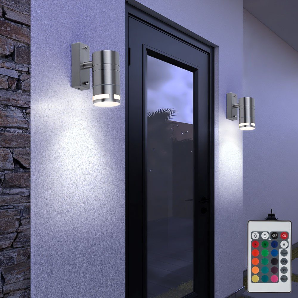 etc-shop Außen-Wandleuchte, Leuchtmittel inklusive, Warmweiß, Farbwechsel, 2er Set RGB LED Außen Wand Strahler Fernbedienung Leuchten