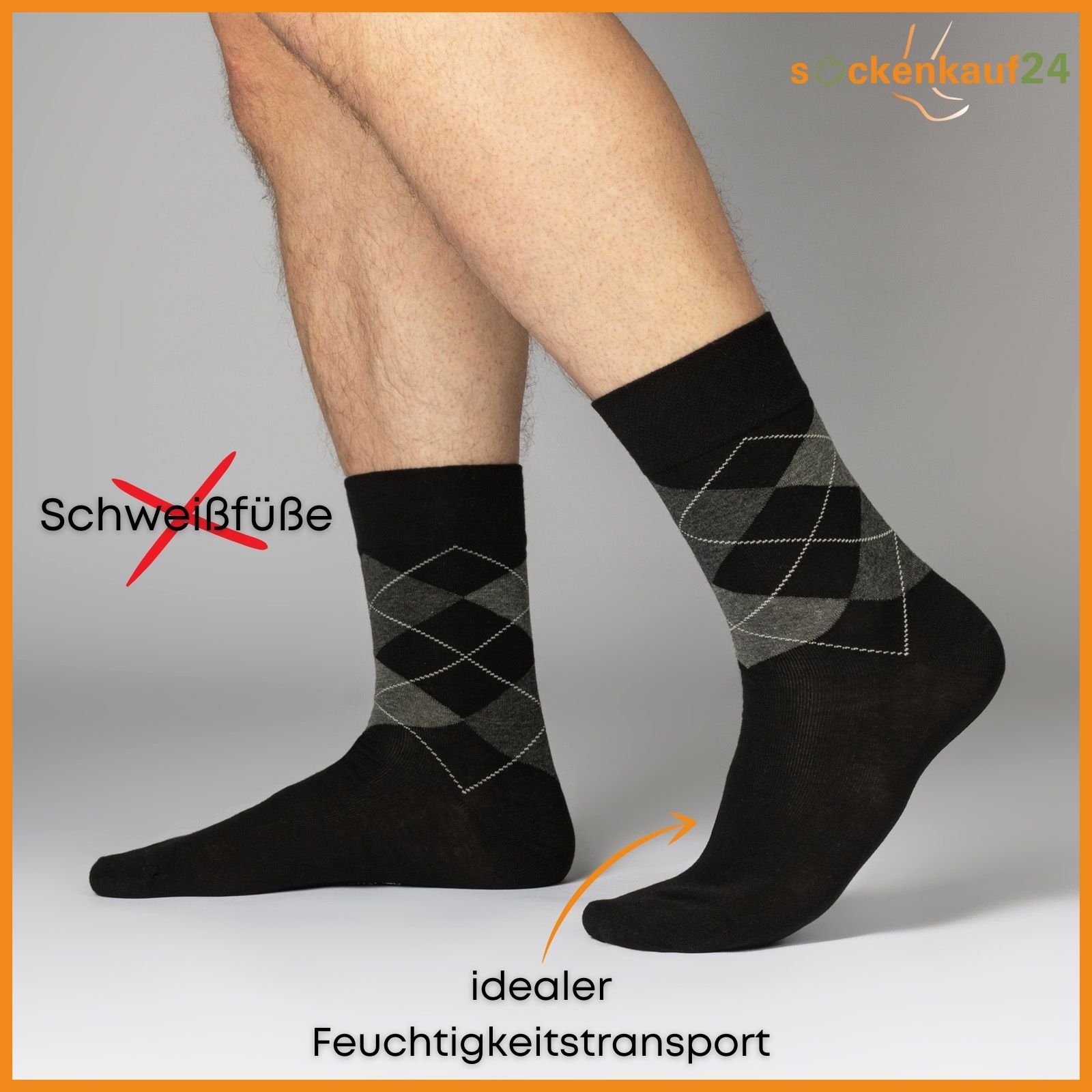 sockenkauf24 Basicsocken 6 Paar Damen & Herren Socken Kariert Karo Baumwolle (6-Paar, 47-50) mit Komfortbund ohne Naht - 25349 WP