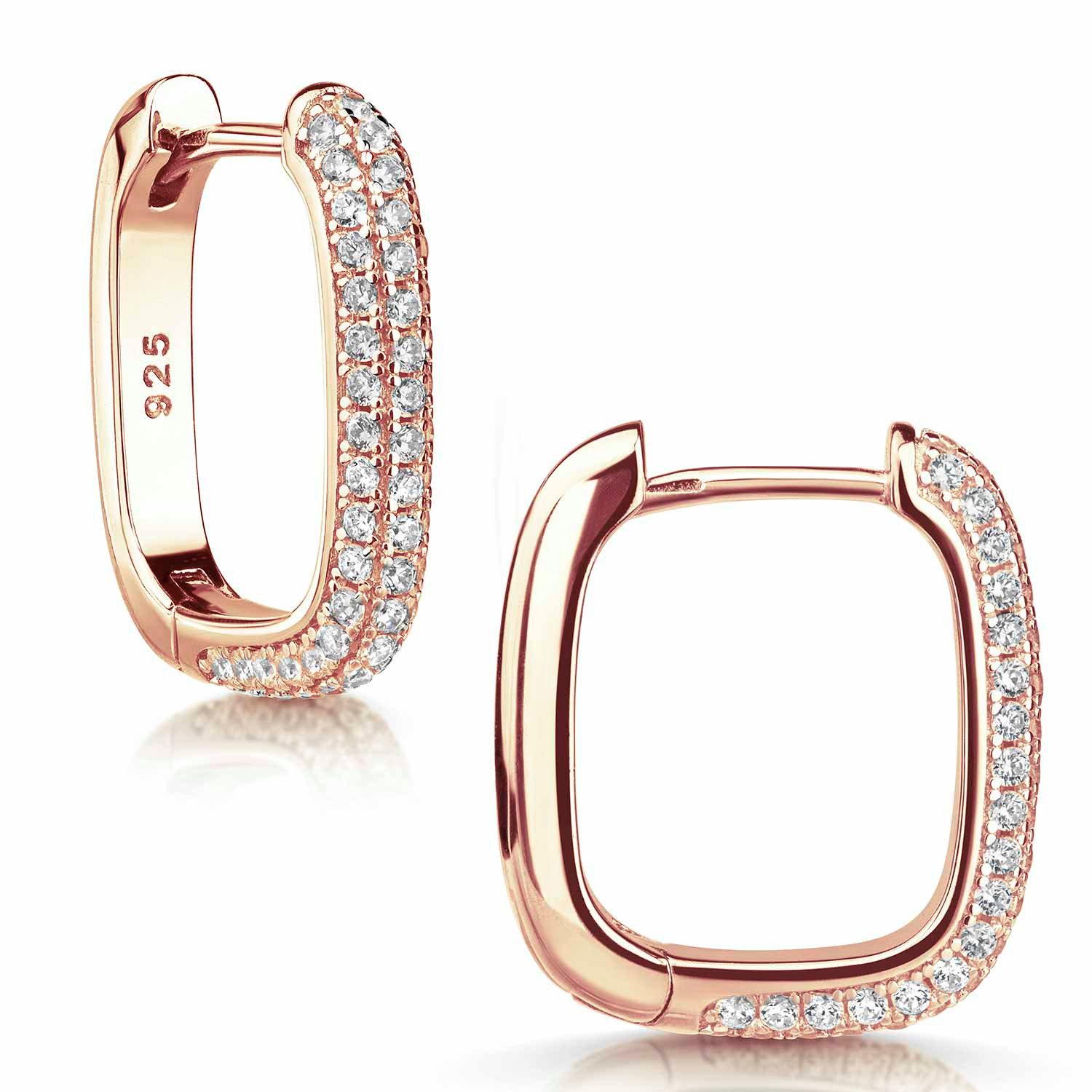 Materia Paar Creolen Klapp-Creolen Rosegold mit Zirkonia eckig SO-482, 925 Sterling Silber, rosevergoldet