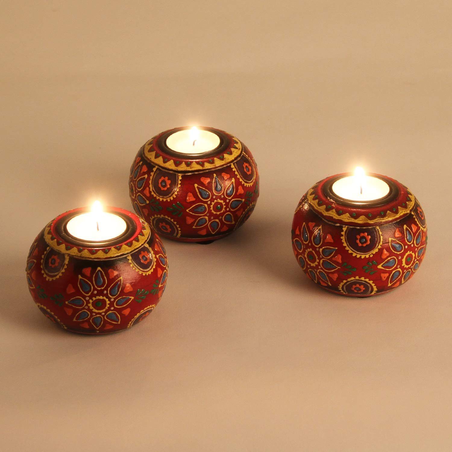 Casa Moro Teelichthalter Orientalische Teelichthalter Anandra 3er Set aus Echtholz (Tisch Wohn Deko Kerzenhalter für Teelicht, 3 St., Ostern Muttertag Geschenk Dekoration Idee), aus traditioneller Handarbeit RK202