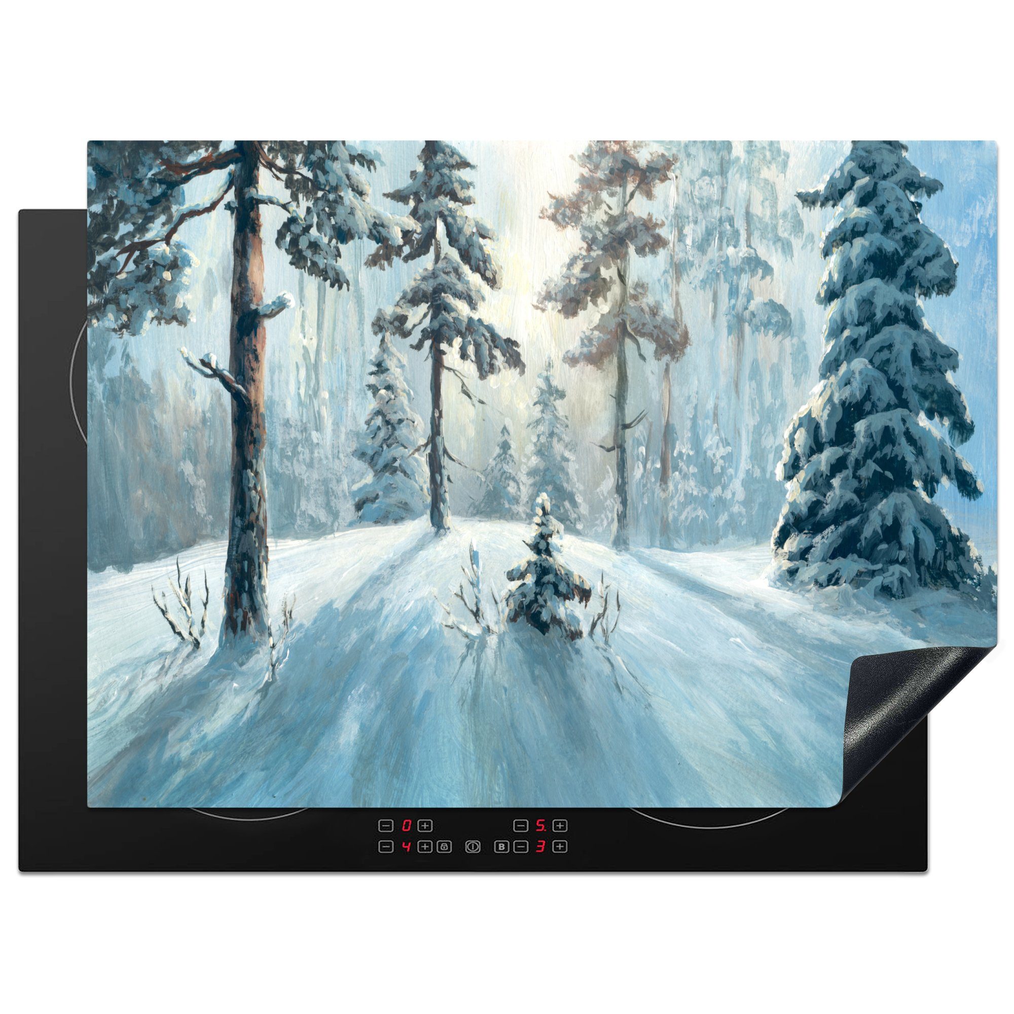 MuchoWow Herdblende-/Abdeckplatte Schnee - Wald - Winter, Vinyl, (1 tlg), 71x52 cm, Induktionskochfeld Schutz für die küche, Ceranfeldabdeckung