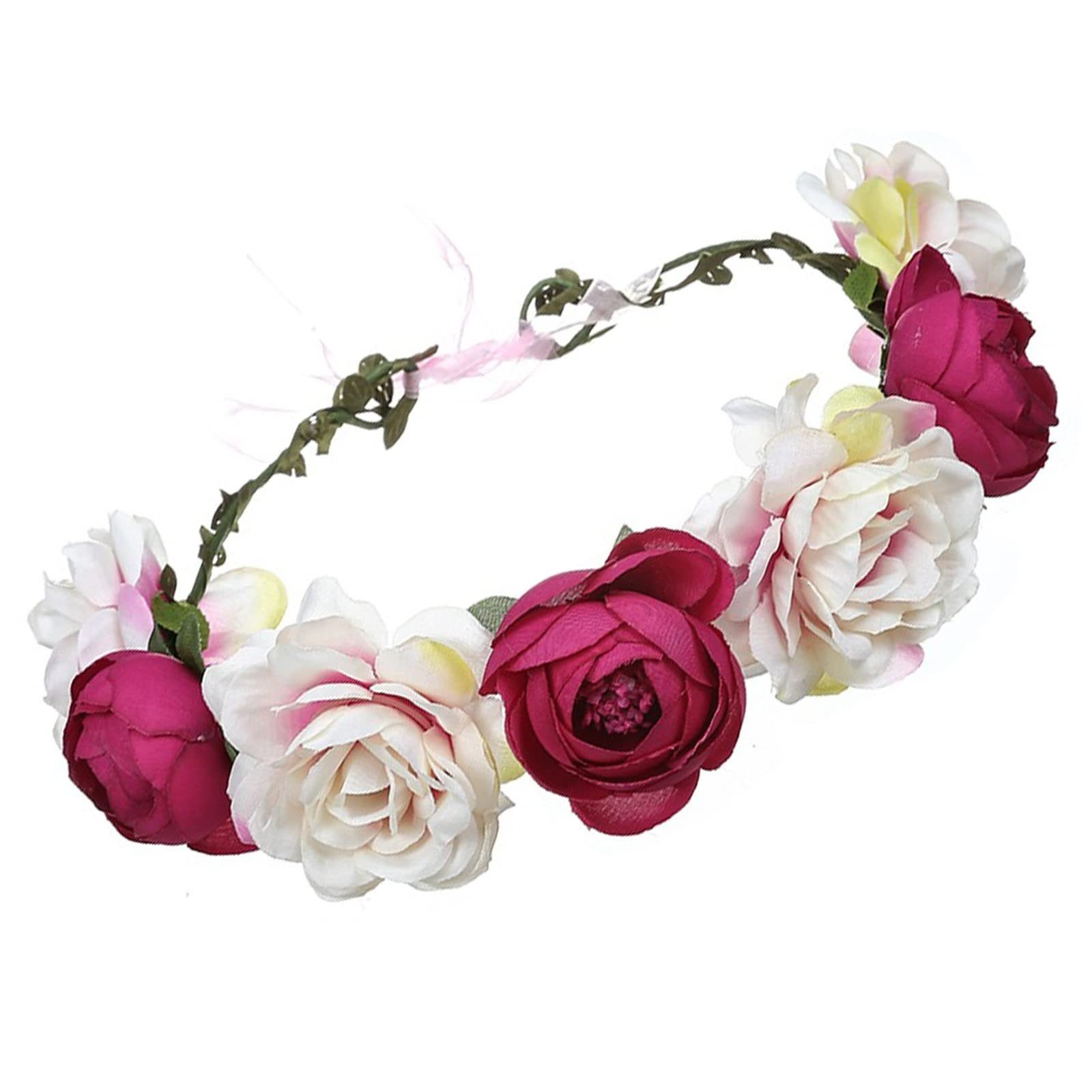 Party Stirnband Haarreif, Rosenrosa Zeremonie Für Garland Haar Festival Haargummi POCHUMIDUU Blumenkranz Floral Krone Hochzeit Blumen