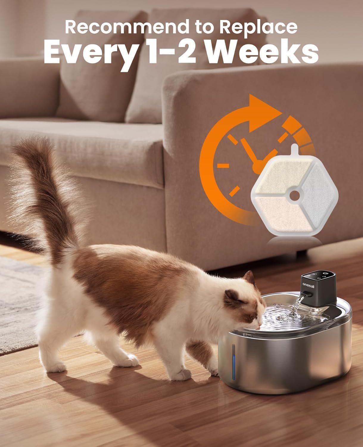 Purpurra Trinkbrunnen oneisall Filter für Kabellos Trinkbrunnen 60-Tage-Betriebszeit 4 L