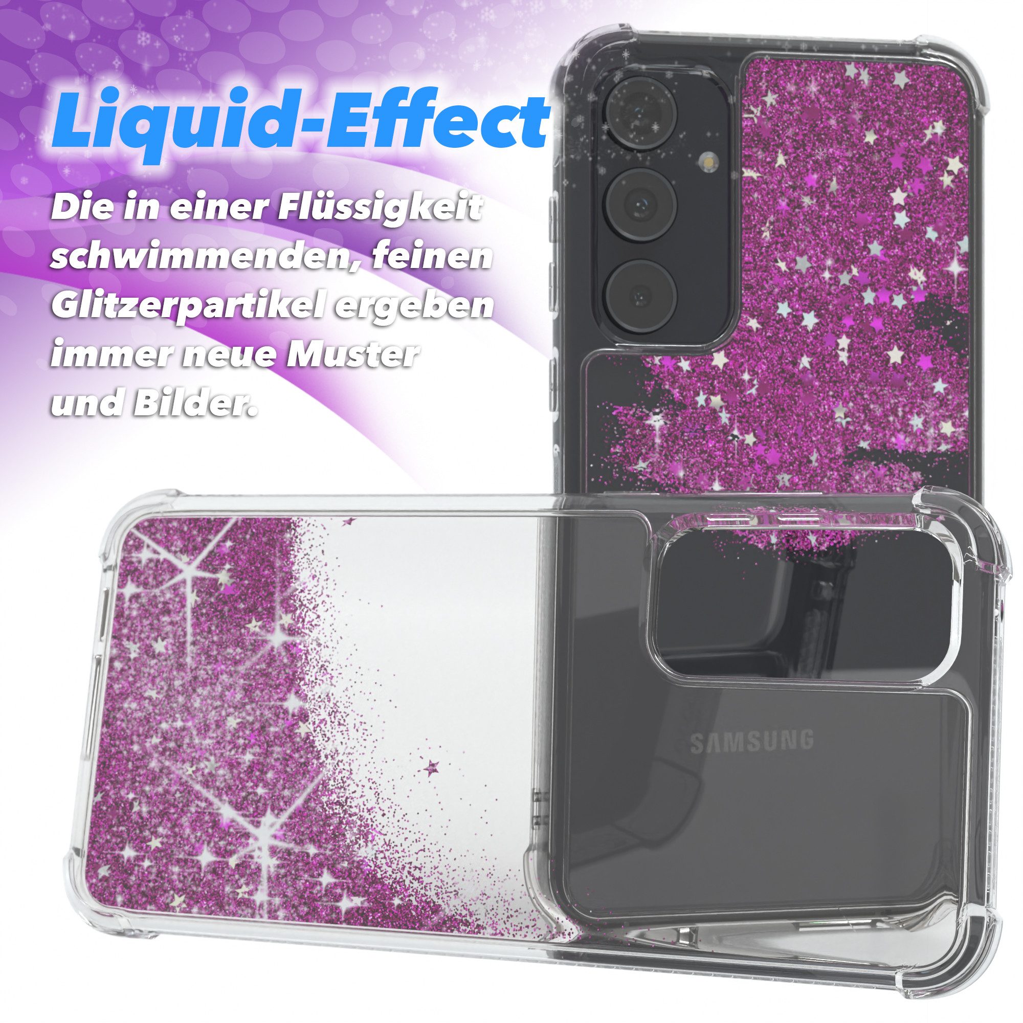 EAZY CASE Handyhülle Liquid Glittery Case für Samsung Galaxy A55 6,6 Zoll, Bumper Case Back Cover Glitter Glossy Handyhülle Etui Violett Lila – Bild 4 von 5
