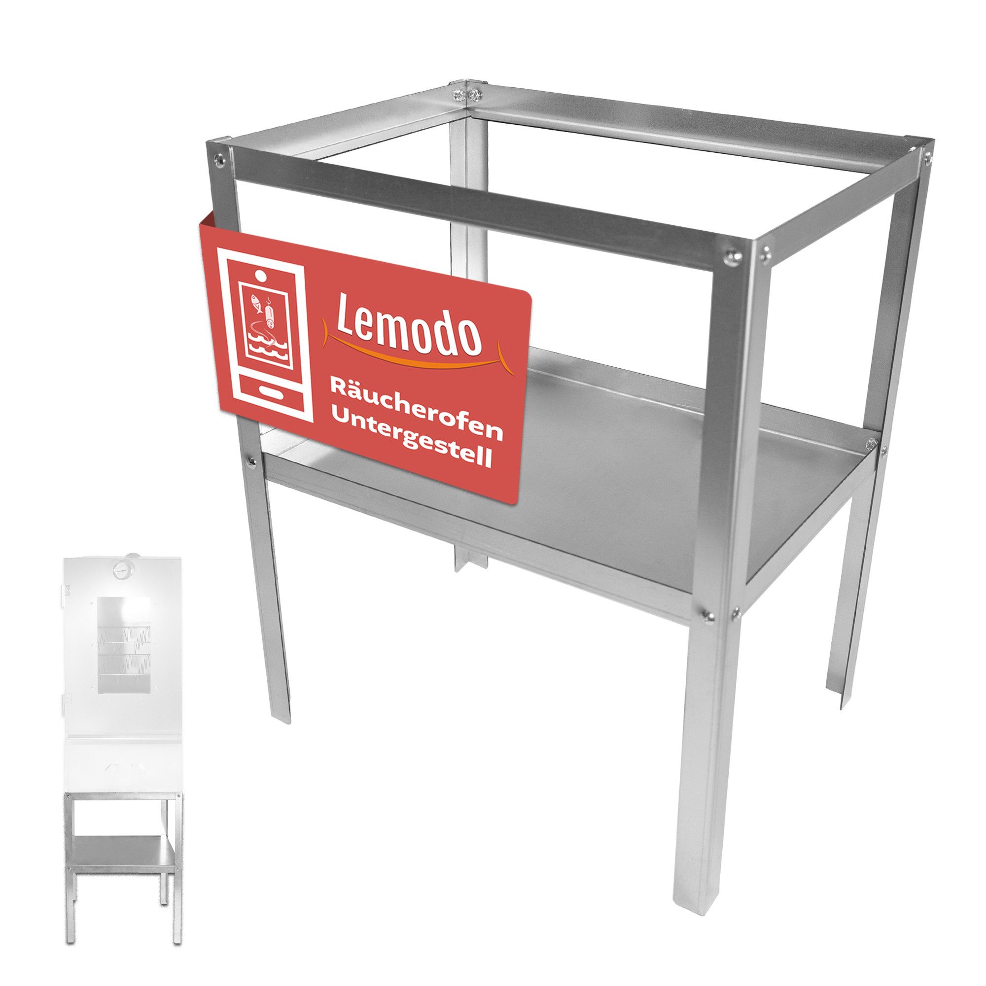 Lemodo Räucherofen 110 cm hoch mit Untergestell, Räucherschrank mit Tisch, Vielseitiges Zubehör, rückenschonendes räuchern