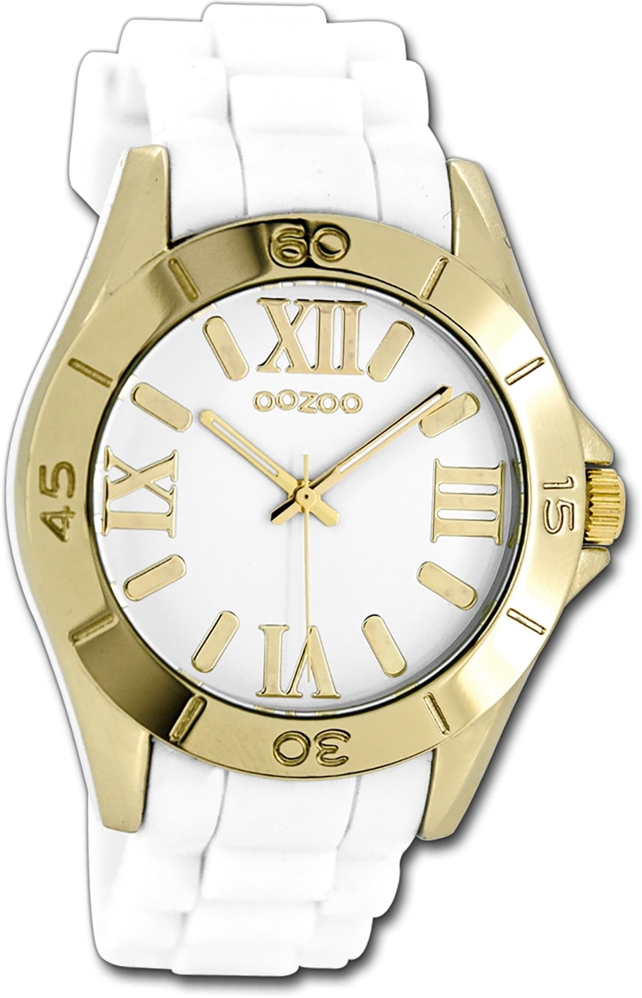 OOZOO Quarzuhr Oozoo Unisex Armbanduhr Vintage Series, (Analoguhr), Damen, Herrenuhr Silikonarmband weiß, rundes Gehäuse, groß (ca. 41mm)