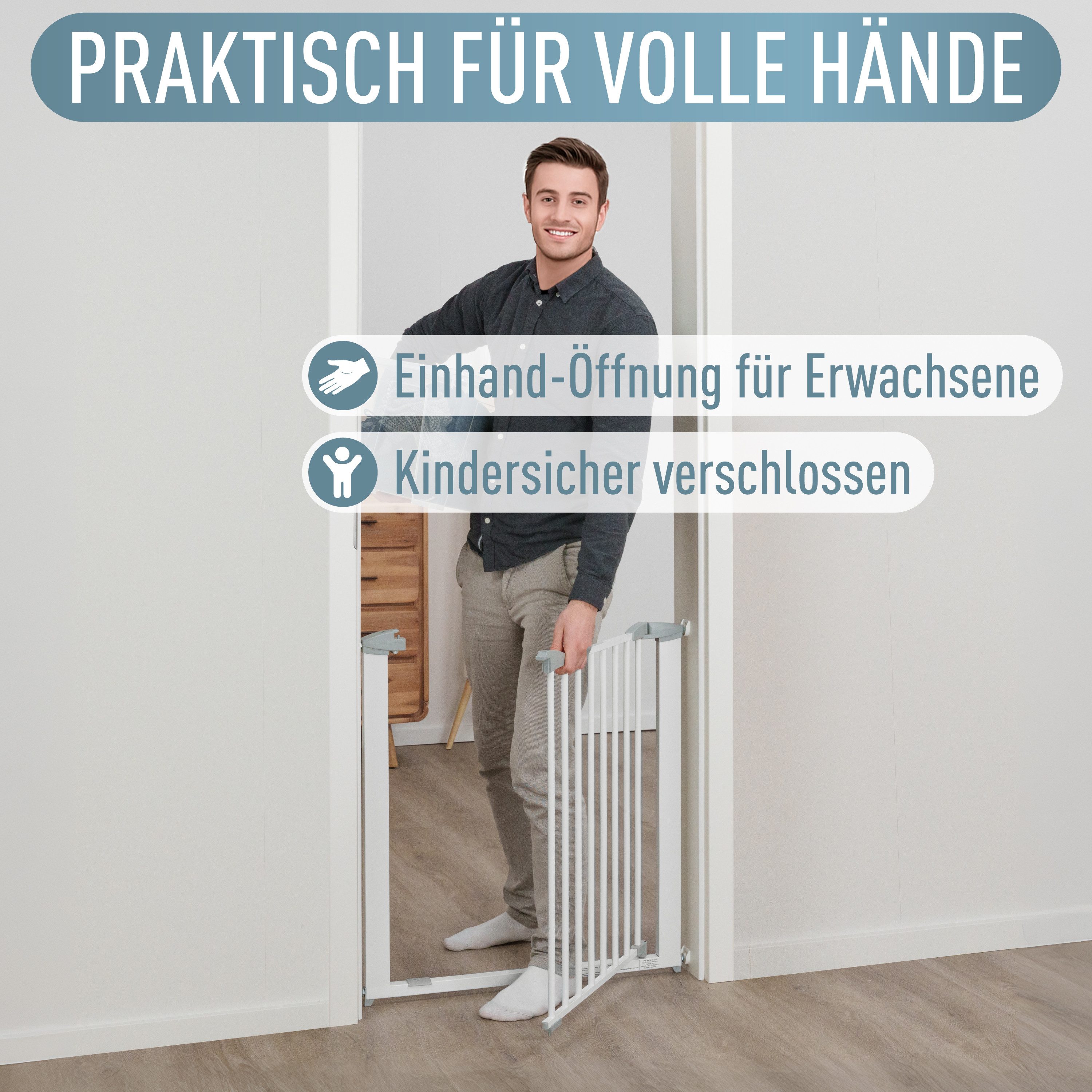 ib style Türschutzgitter Yael Treppengitter 73-81.5 cm, Treppenschutzgitter - Kein Bohren - Sicherheitsgitter für Türen – Bild 5 von 5